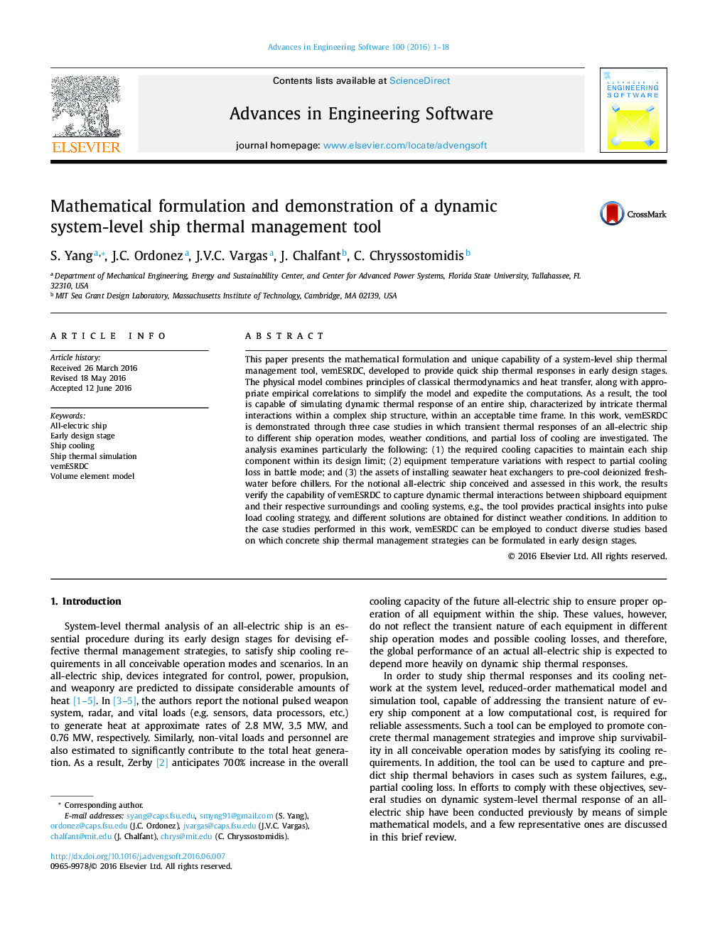 Mathematical formulation and demonstration of a dynamic system-level ship thermal management tool