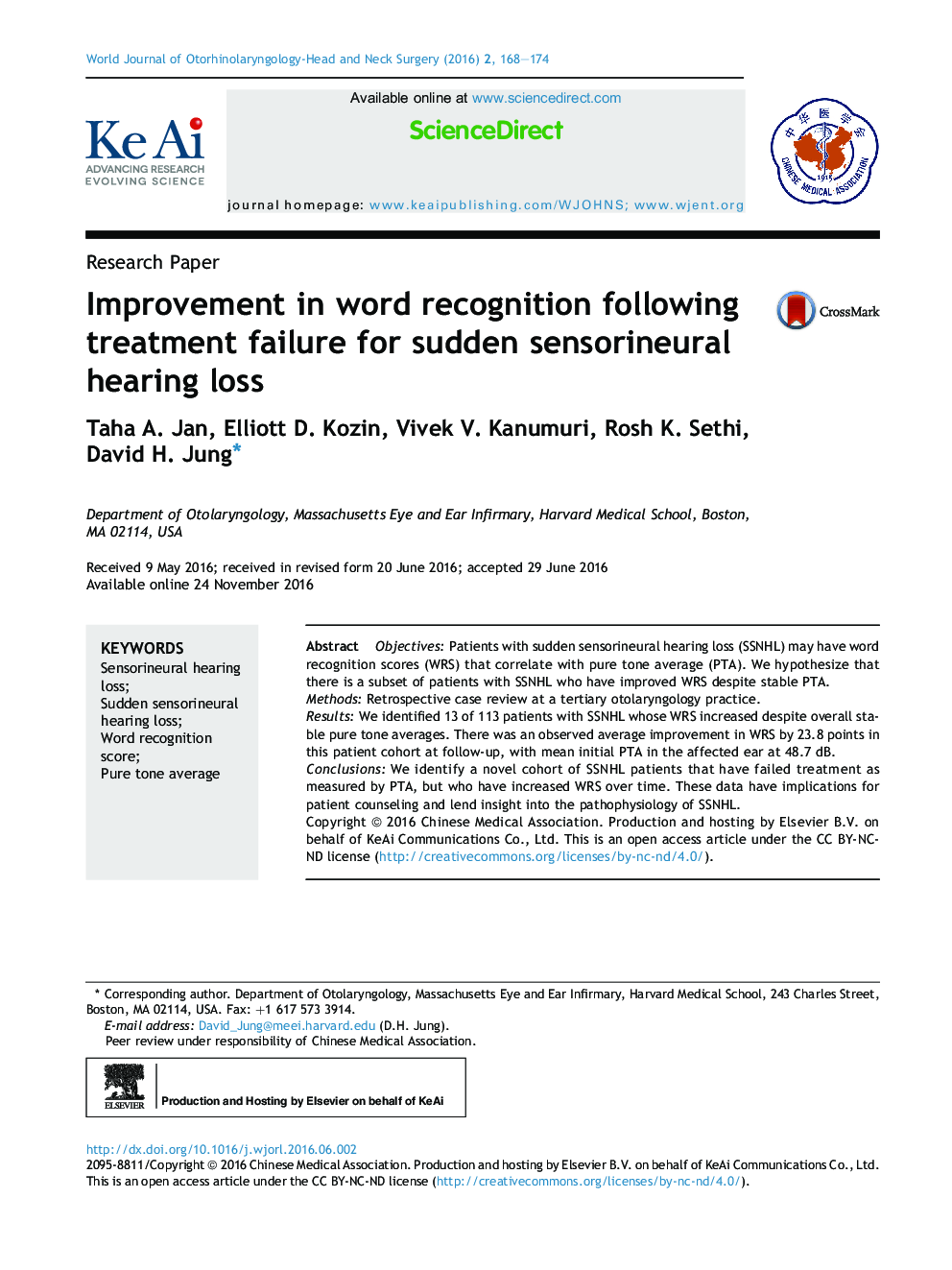 Improvement in word recognition following treatment failure for sudden sensorineural hearing loss