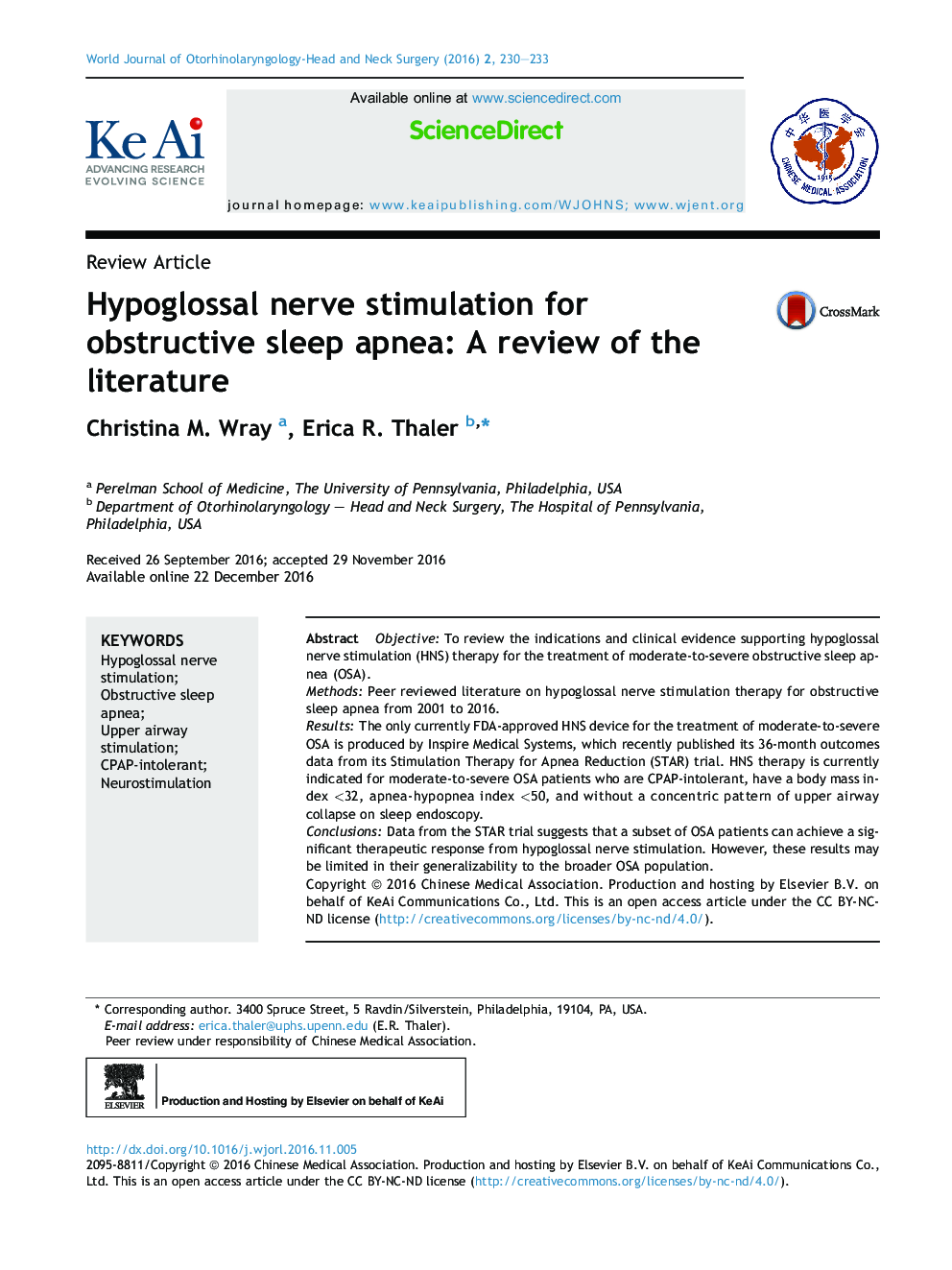 Hypoglossal nerve stimulation for obstructive sleep apnea: A review of the literature