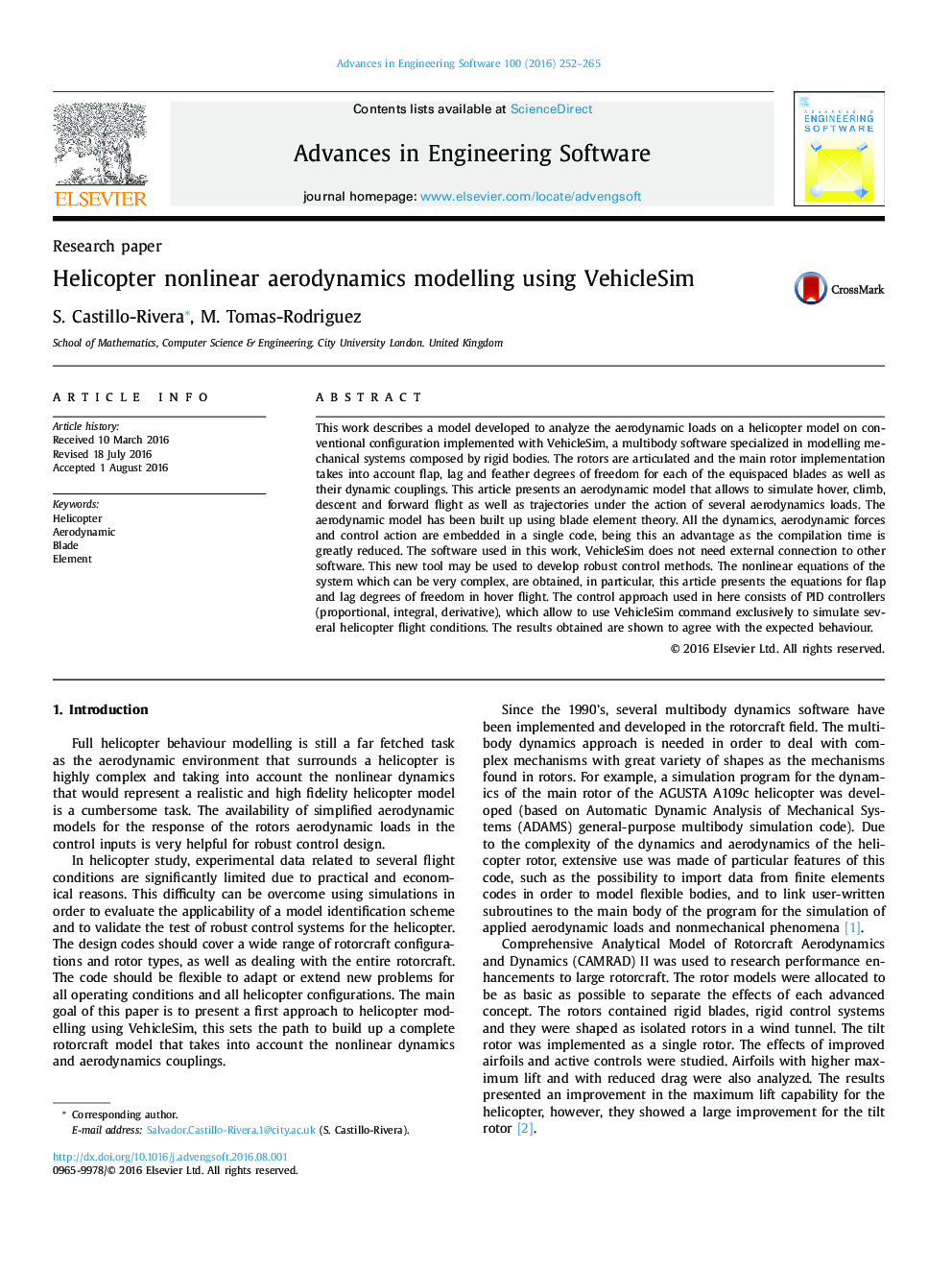 Helicopter nonlinear aerodynamics modelling using VehicleSim