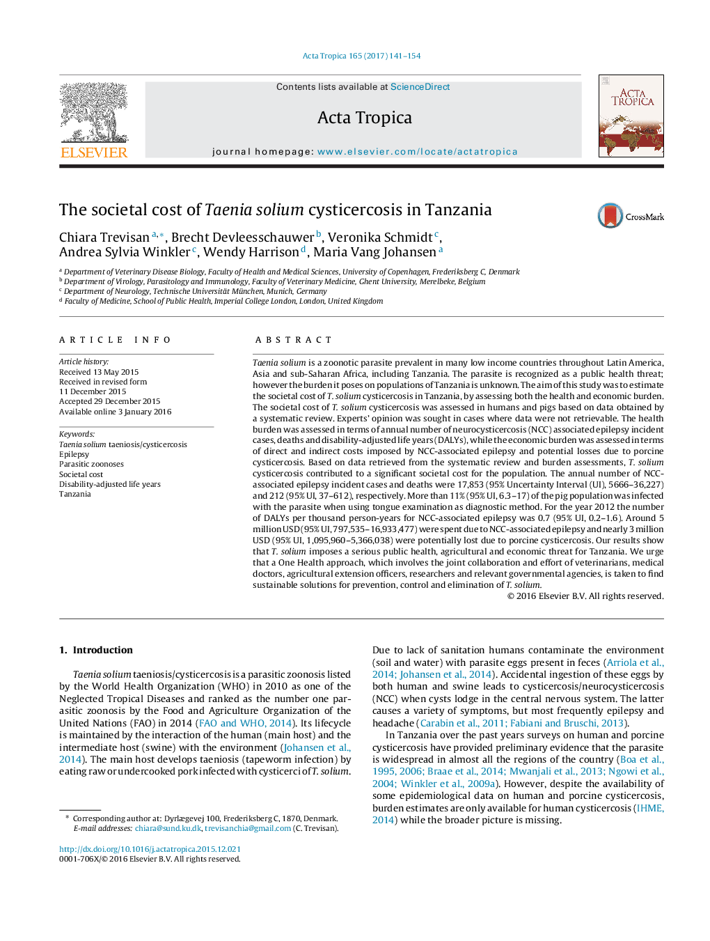 The societal cost of Taenia solium cysticercosis in Tanzania