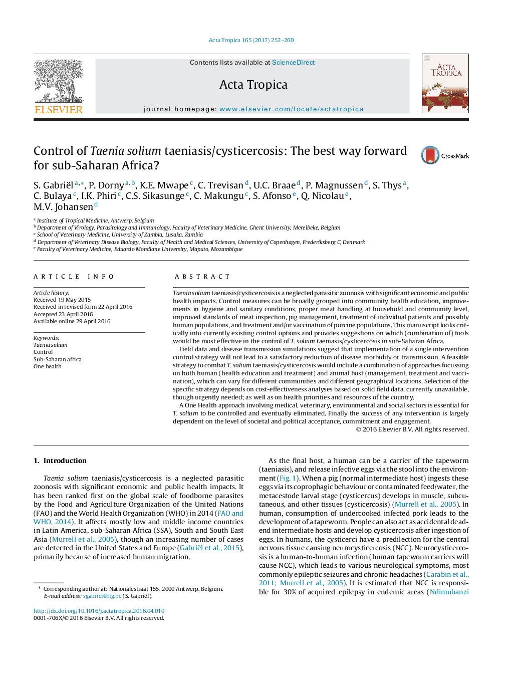 Control of Taenia solium taeniasis/cysticercosis: The best way forward for sub-Saharan Africa?