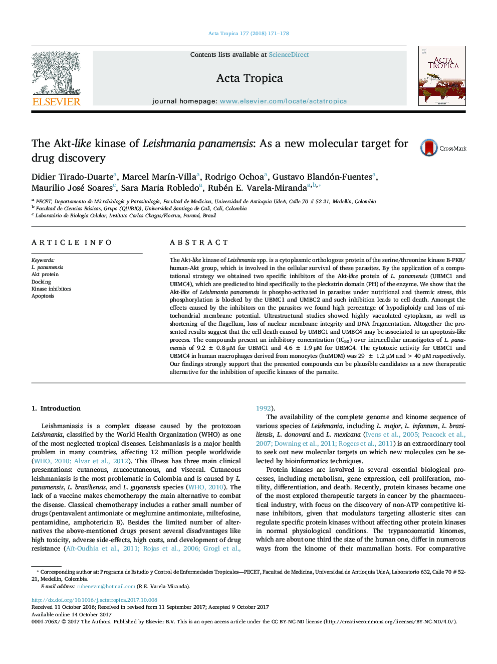 The Akt-like kinase of Leishmania panamensis: As a new molecular target for drug discovery