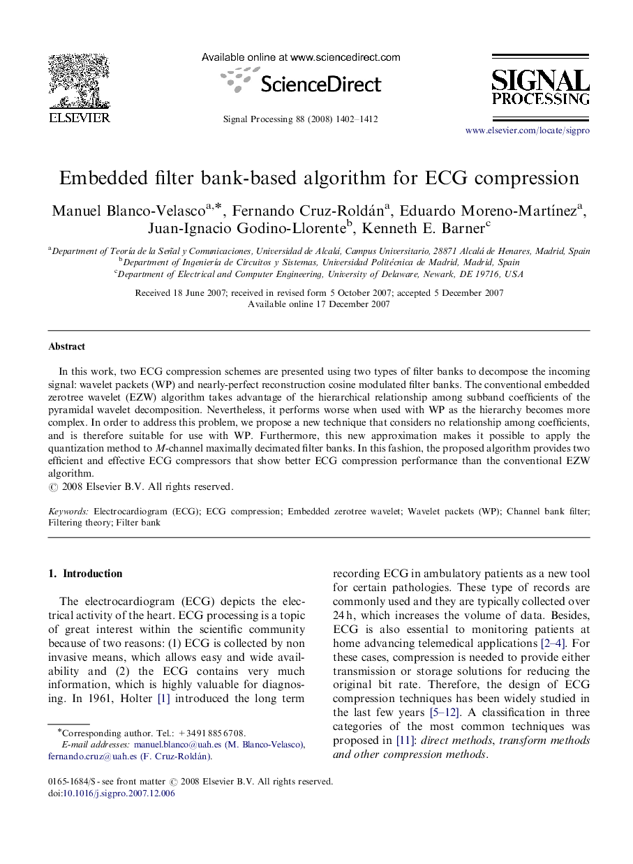 Embedded filter bank-based algorithm for ECG compression