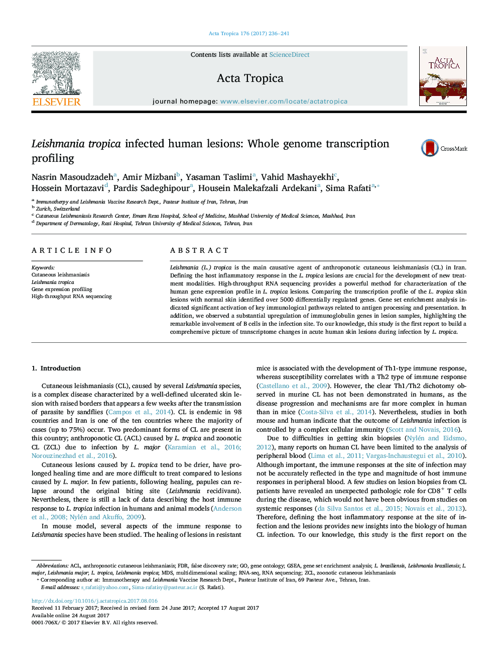 Leishmania tropica infected human lesions: Whole genome transcription profiling