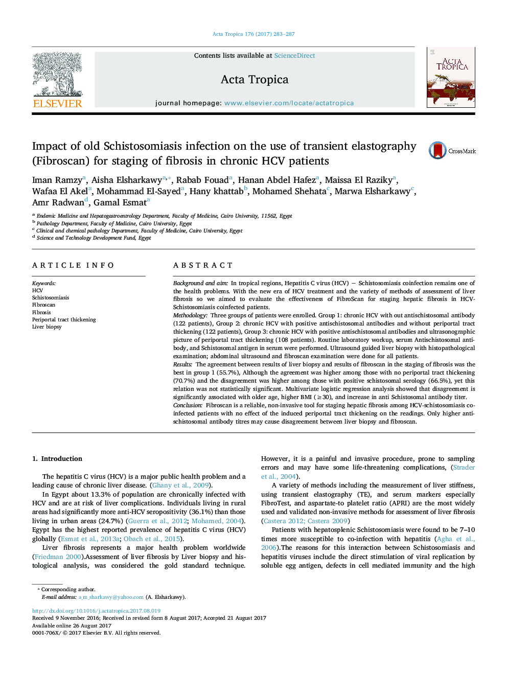 Impact of old Schistosomiasis infection on the use of transient elastography (Fibroscan) for staging of fibrosis in chronic HCV patients