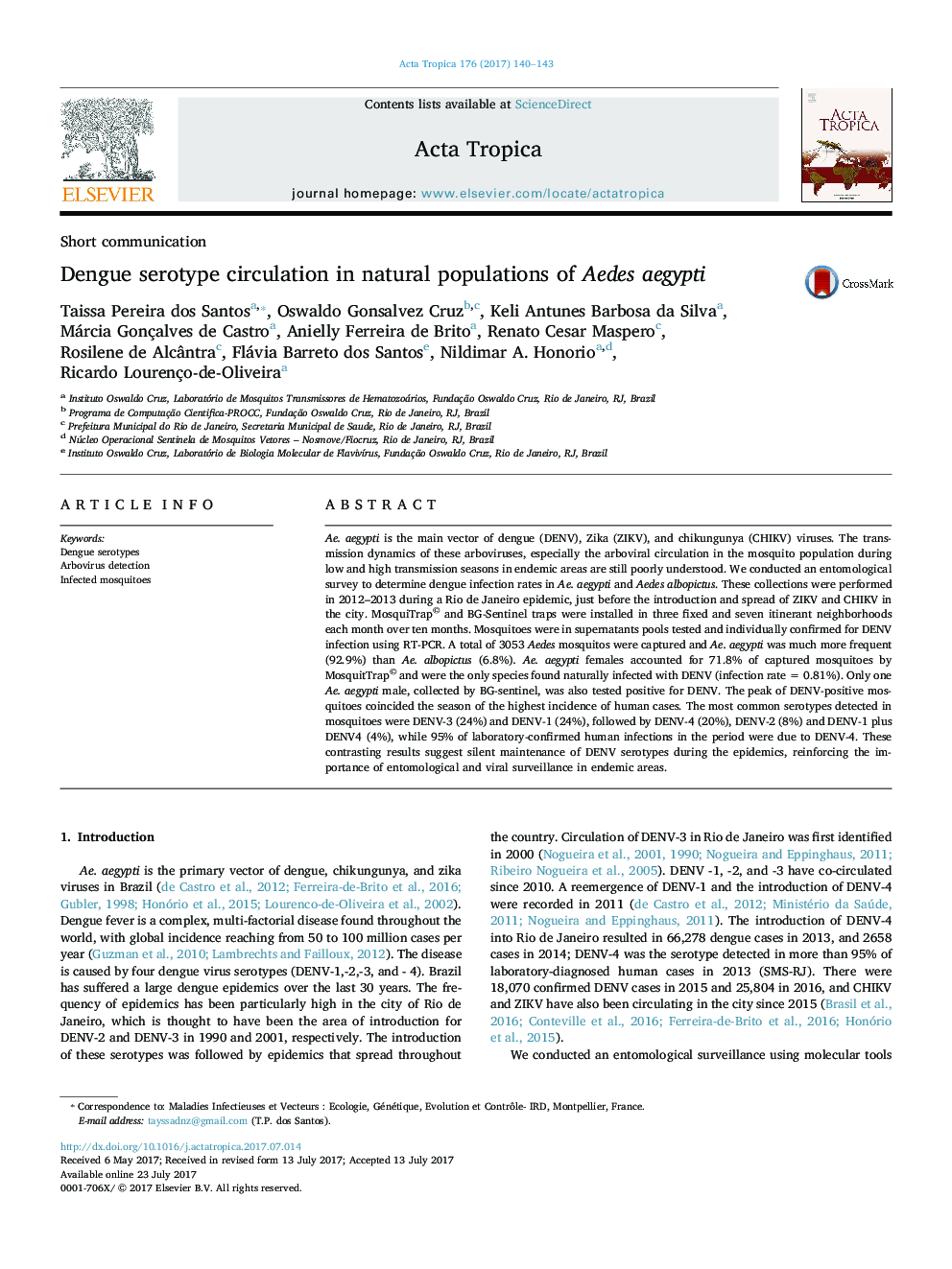 Dengue serotype circulation in natural populations of Aedes aegypti