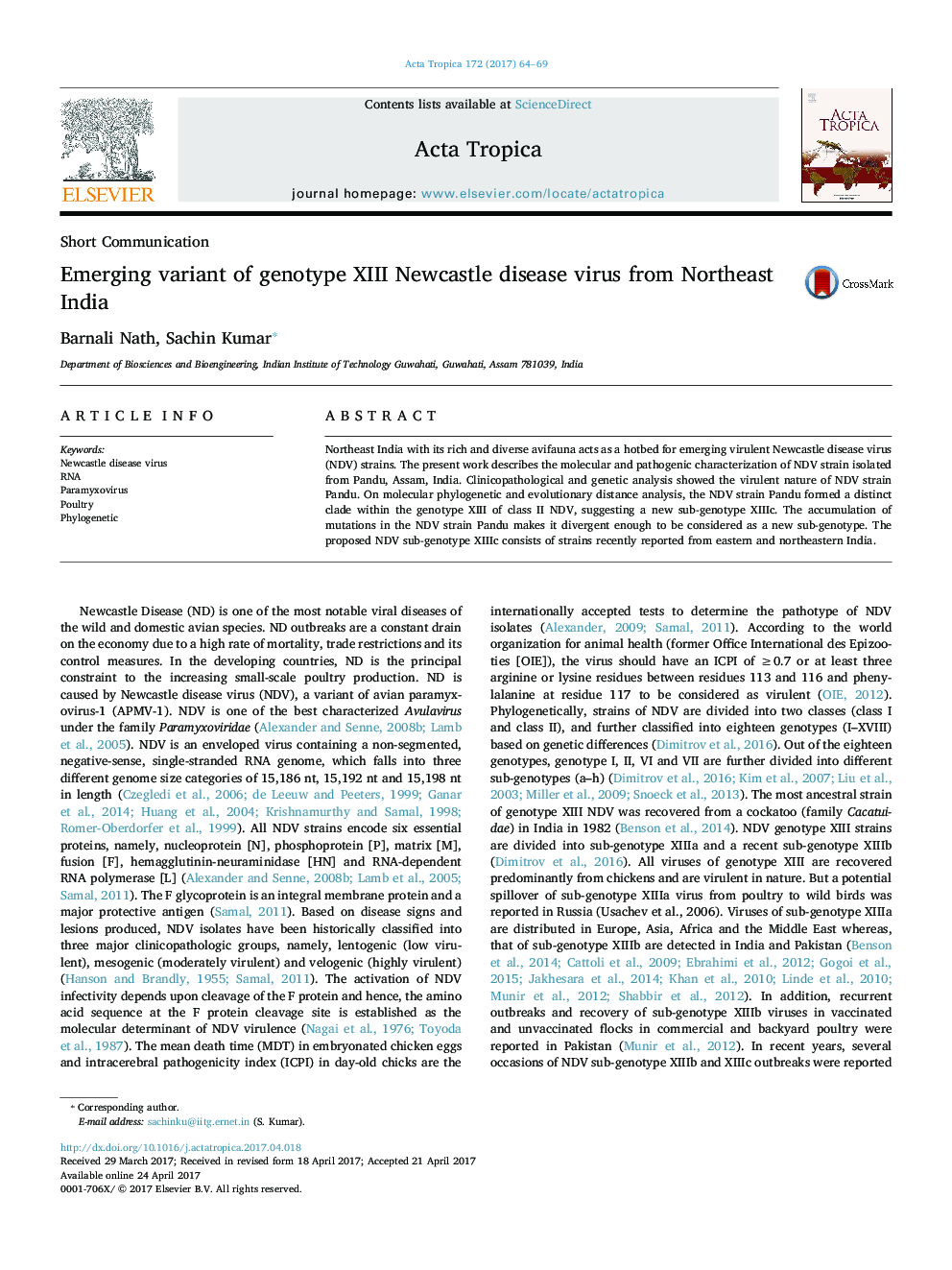 Emerging variant of genotype XIII Newcastle disease virus from Northeast India