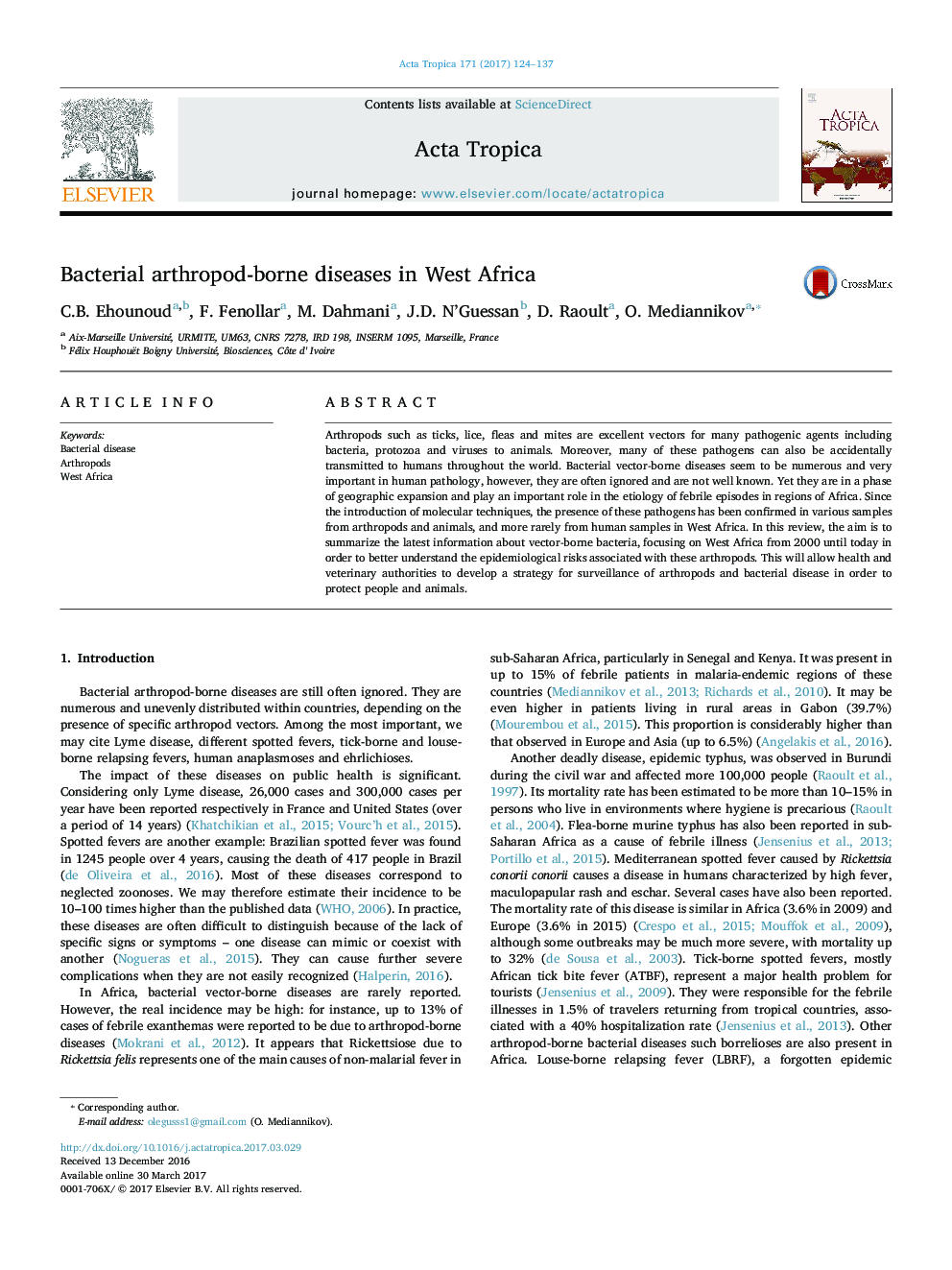 Bacterial arthropod-borne diseases in West Africa