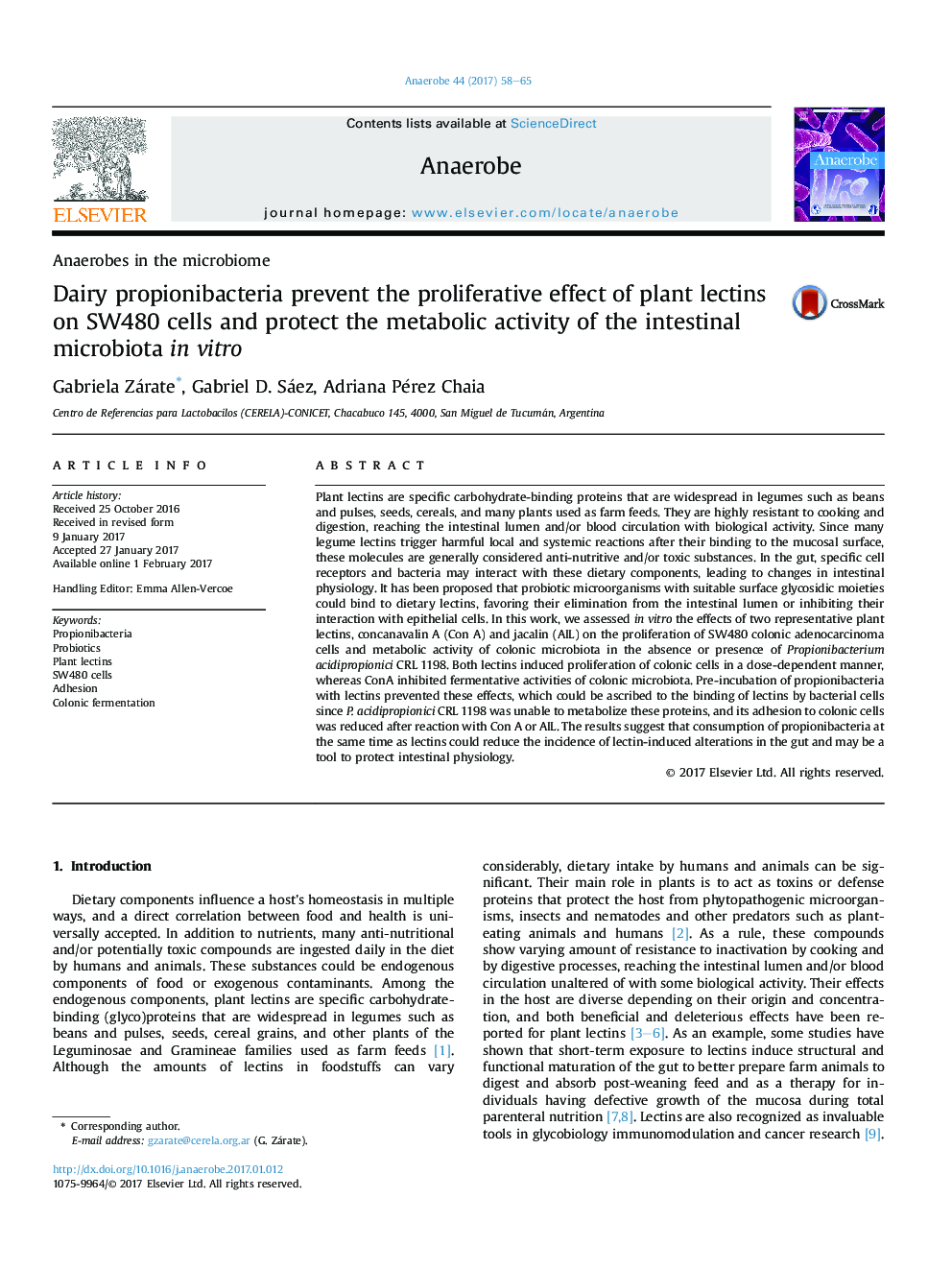 Dairy propionibacteria prevent the proliferative effect of plant lectins on SW480Â cells and protect the metabolic activity of the intestinal microbiota inÂ vitro