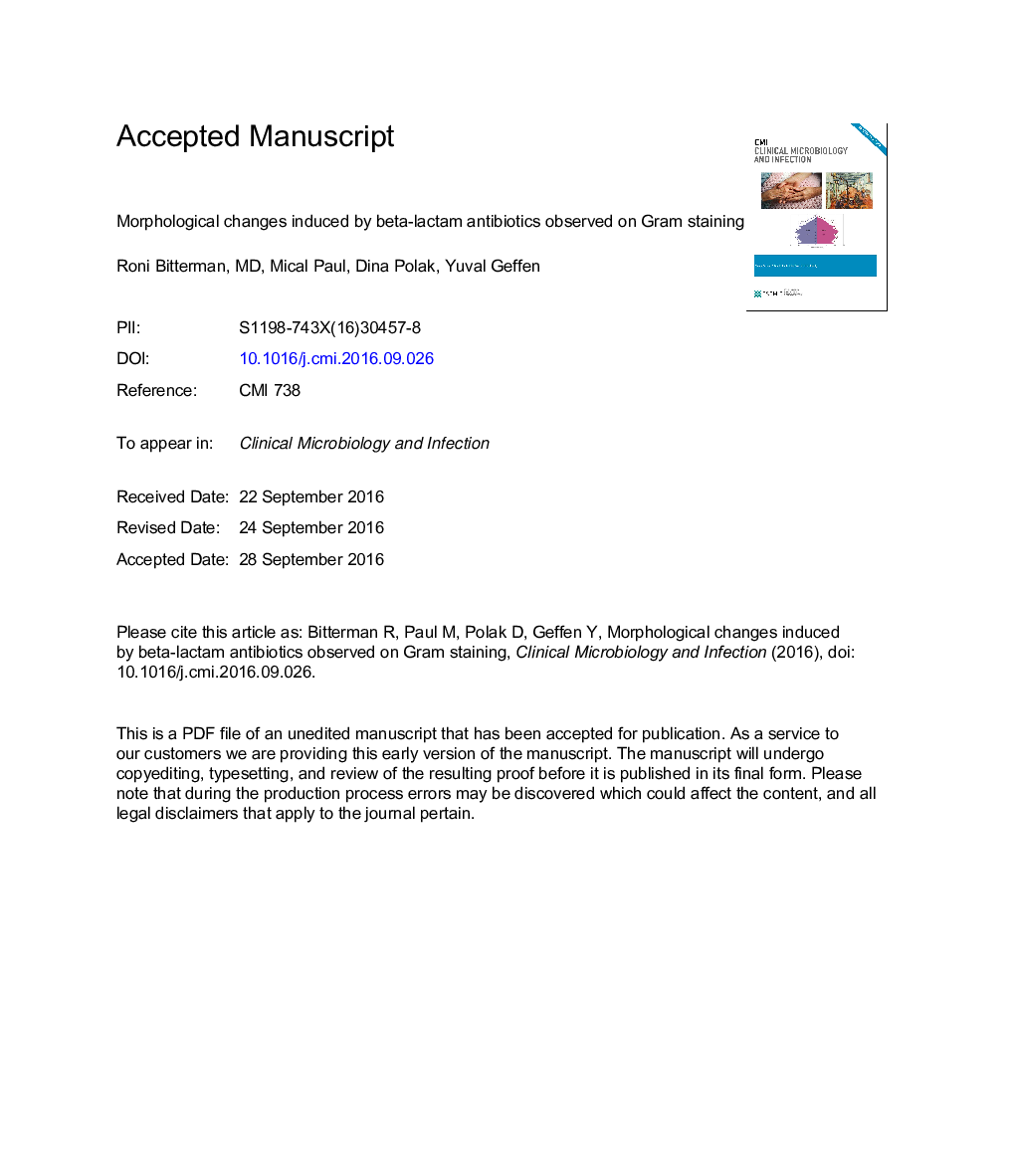 Morphological changes induced by Î²-lactam antibiotics observed on Gram staining