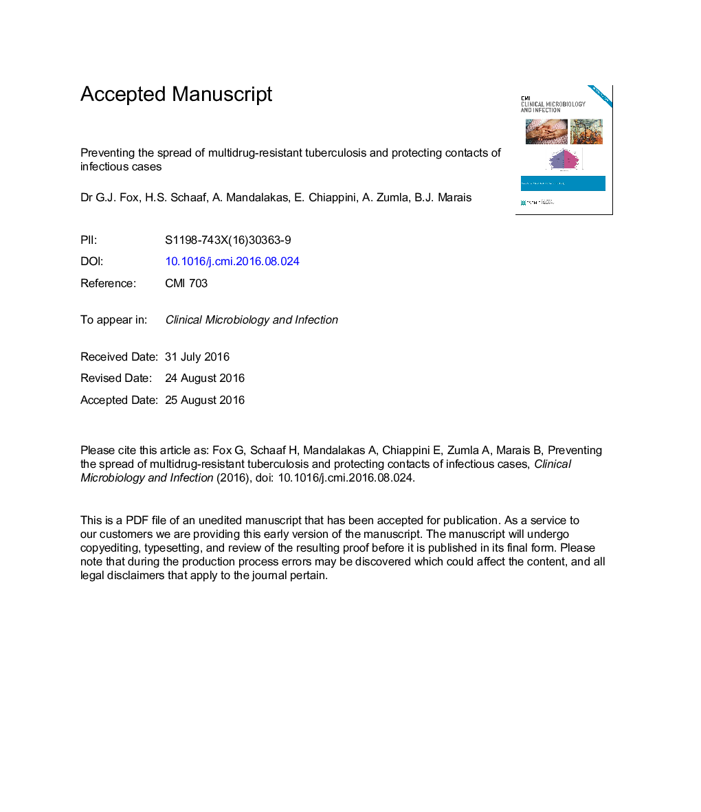 Preventing the spread of multidrug-resistant tuberculosis and protecting contacts of infectious cases