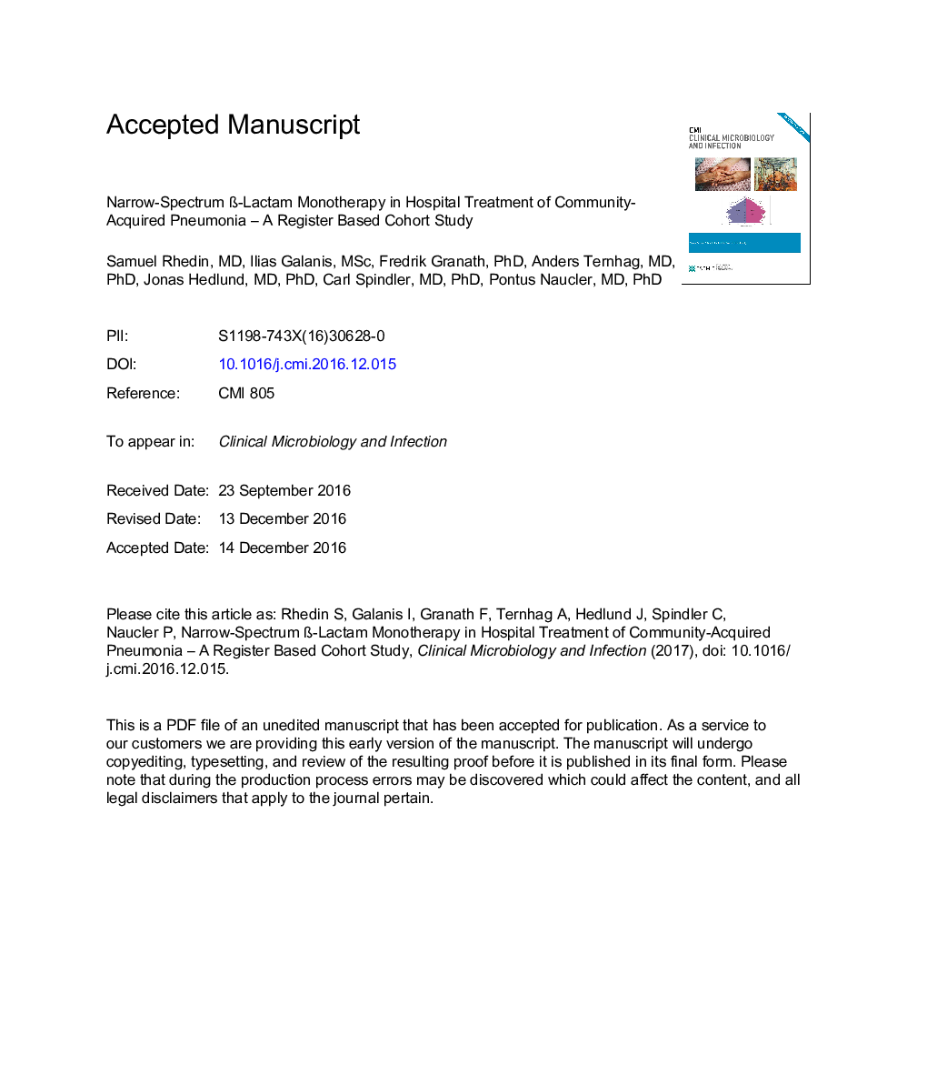 Narrow-spectrum Ã-lactam monotherapy in hospital treatment of community-acquired pneumonia: a register-based cohort study