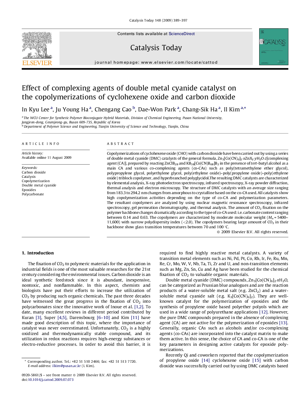 Effect of complexing agents of double metal cyanide catalyst on the copolymerizations of cyclohexene oxide and carbon dioxide