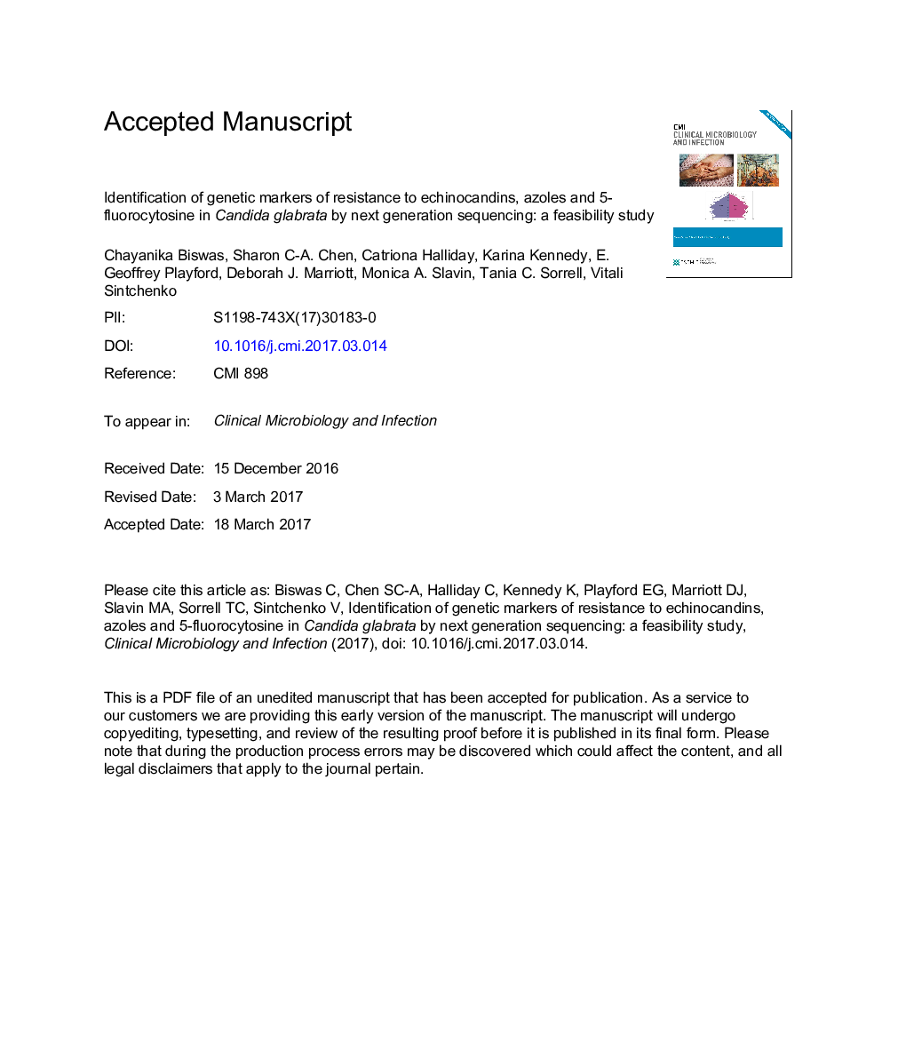 Identification of genetic markers of resistance to echinocandins, azoles and 5-fluorocytosine in Candida glabrata by next-generation sequencing: a feasibility study