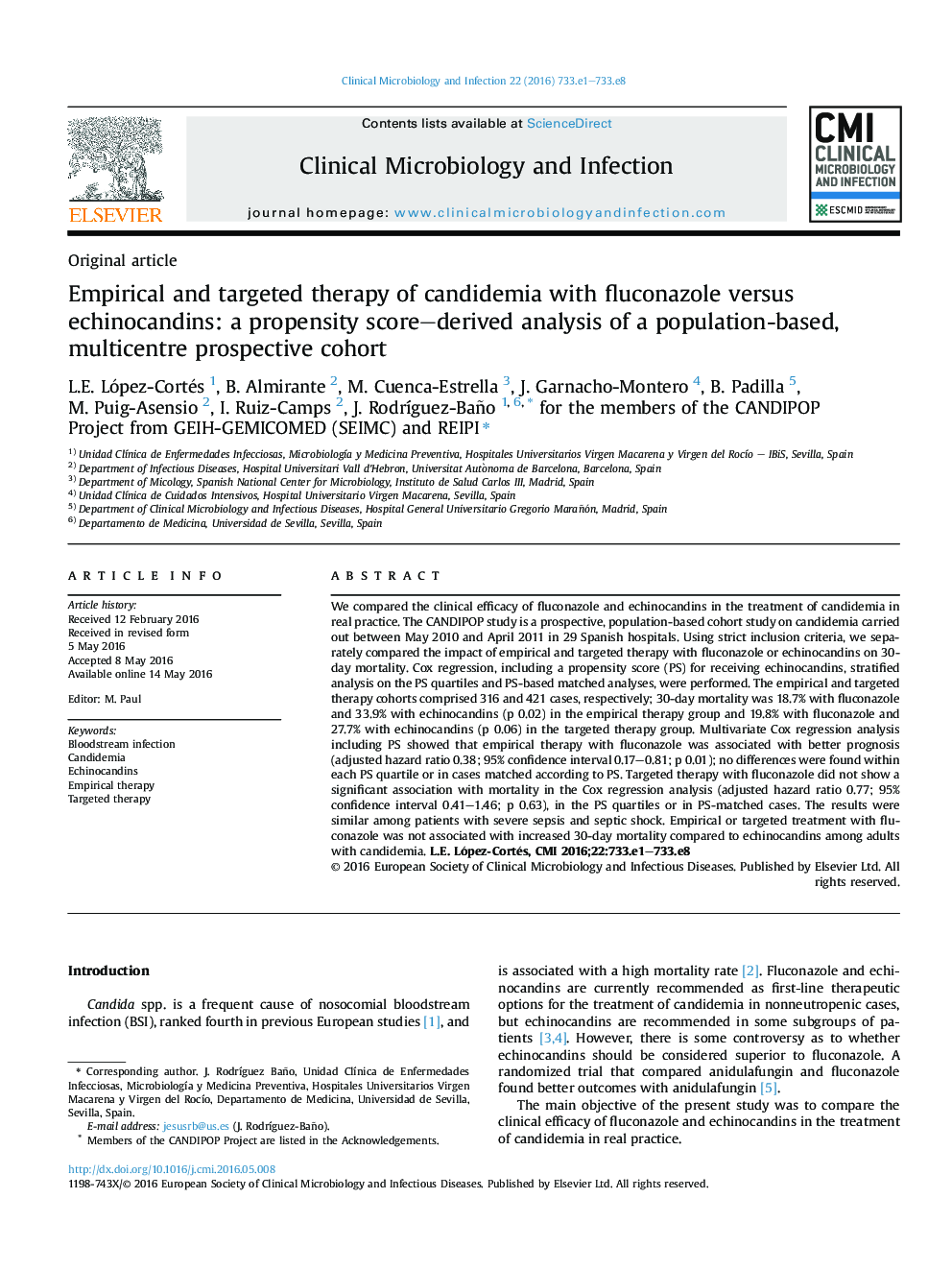 Empirical and targeted therapy of candidemia with fluconazole versus echinocandins: a propensity score-derived analysis of a population-based, multicentre prospective cohort