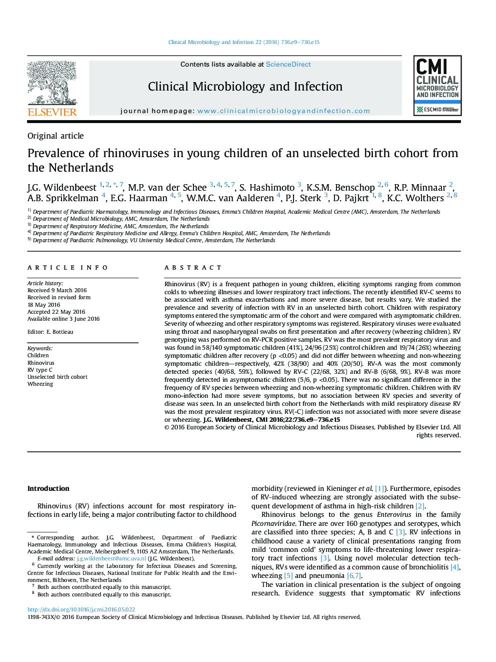 Prevalence of rhinoviruses in young children of an unselected birth cohort from the Netherlands