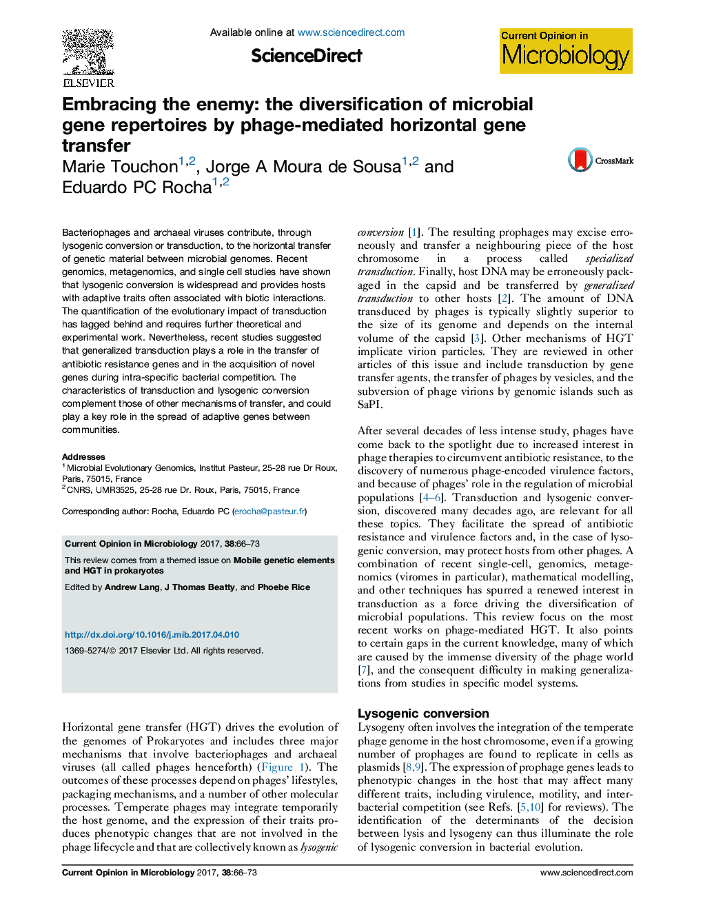 Embracing the enemy: the diversification of microbial gene repertoires by phage-mediated horizontal gene transfer