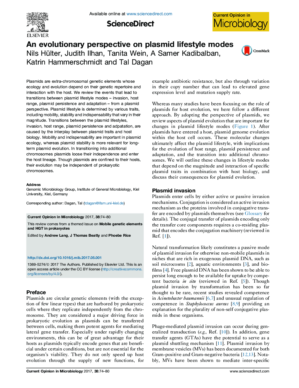 An evolutionary perspective on plasmid lifestyle modes