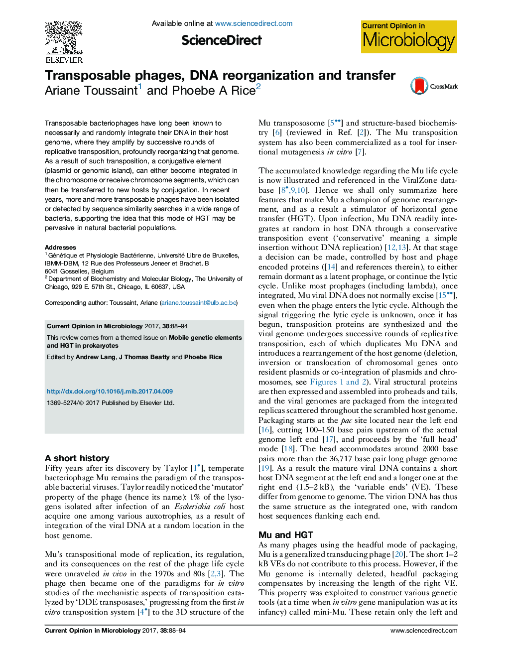 Transposable phages, DNA reorganization and transfer