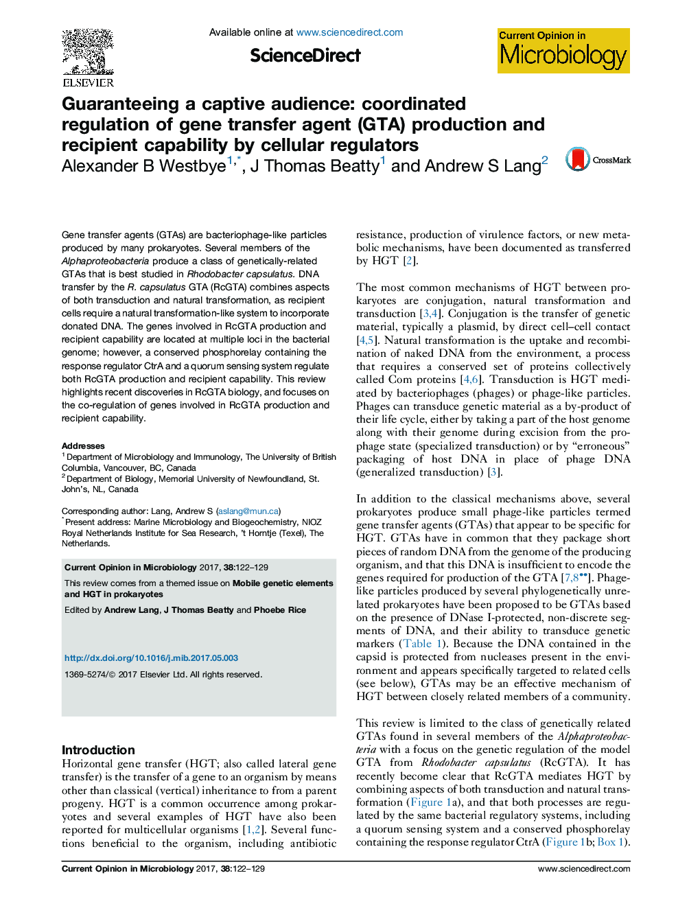 Guaranteeing a captive audience: coordinated regulation of gene transfer agent (GTA) production and recipient capability by cellular regulators