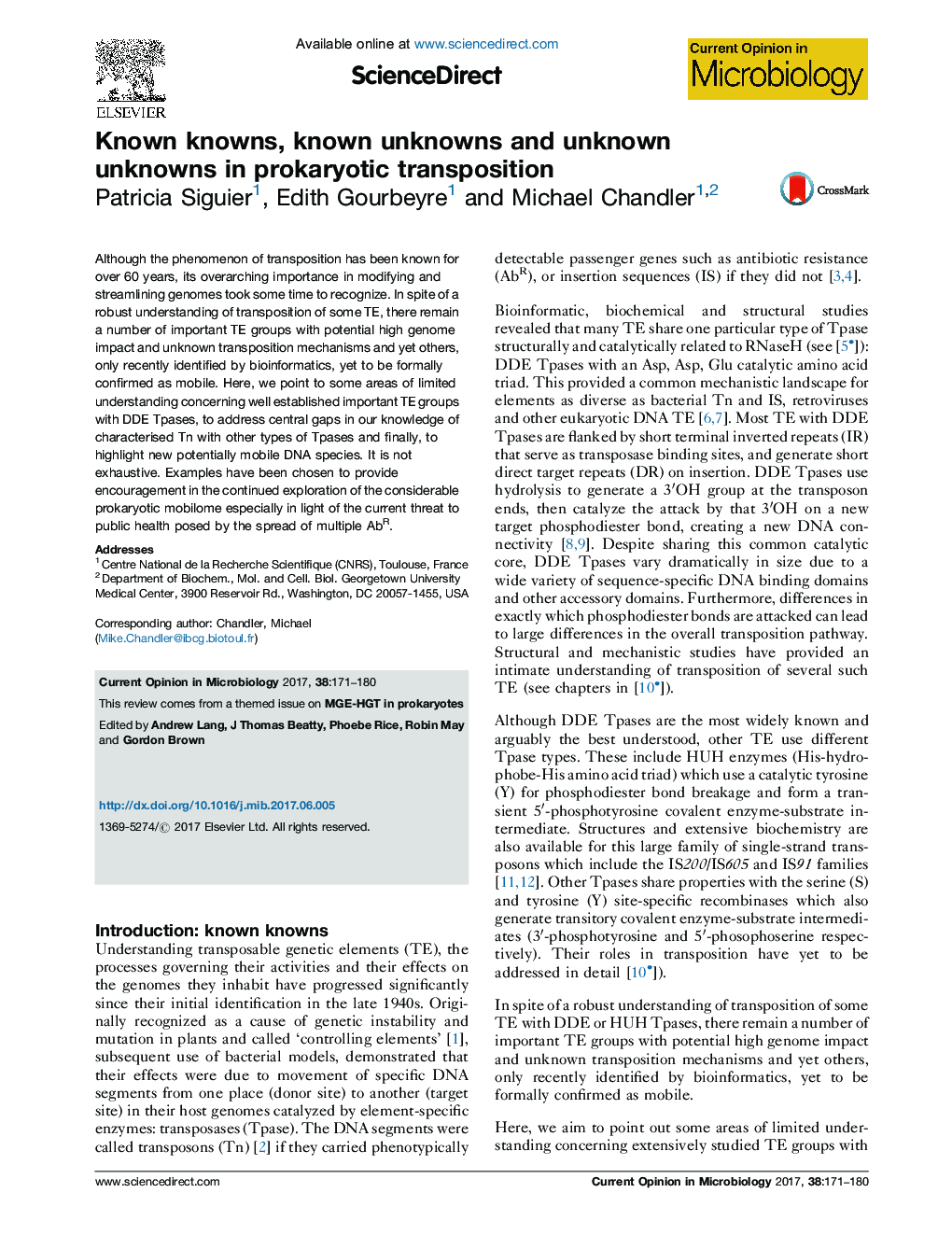 Known knowns, known unknowns and unknown unknowns in prokaryotic transposition