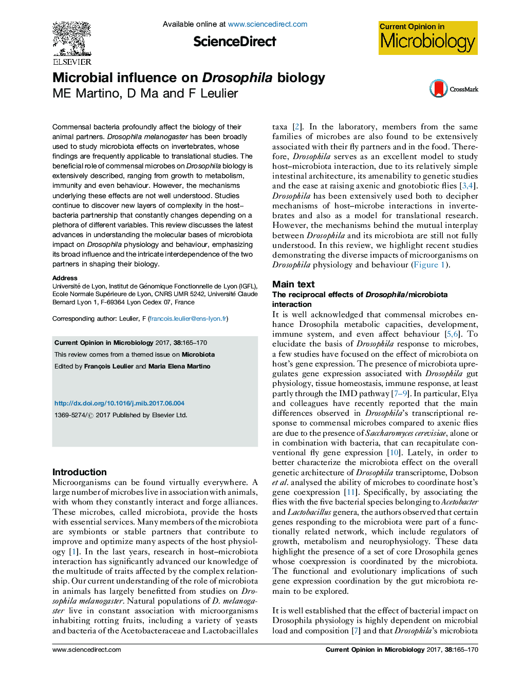 Microbial influence on Drosophila biology