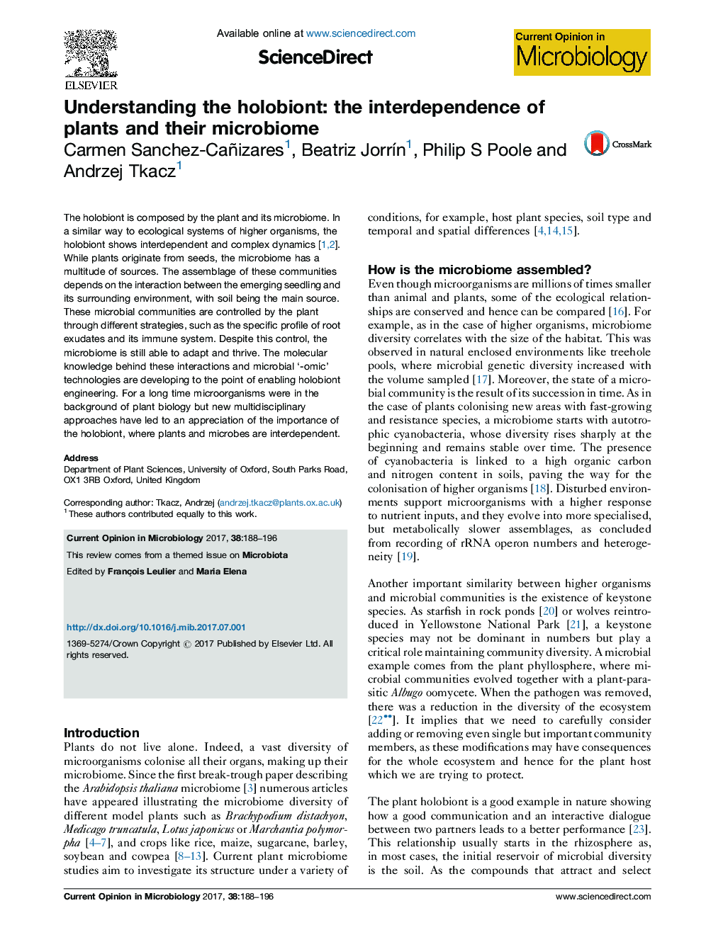 Understanding the holobiont: the interdependence of plants and their microbiome