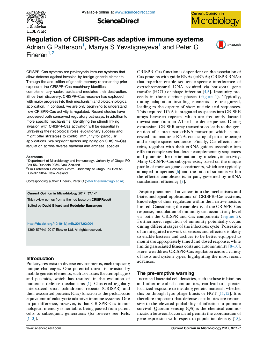 Regulation of CRISPR-Cas adaptive immune systems