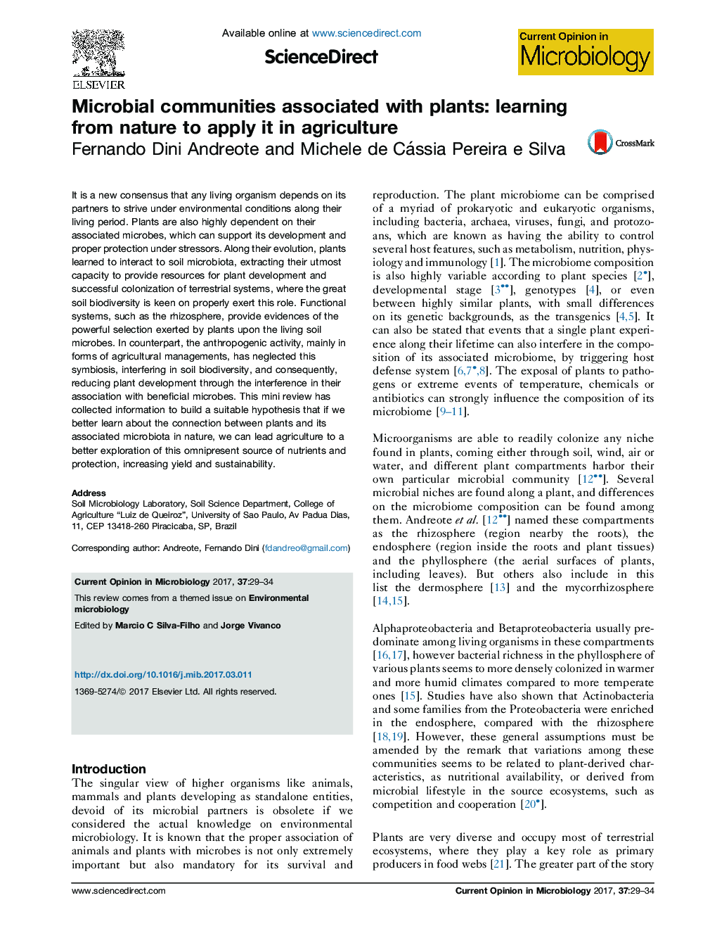 Microbial communities associated with plants: learning from nature to apply it in agriculture