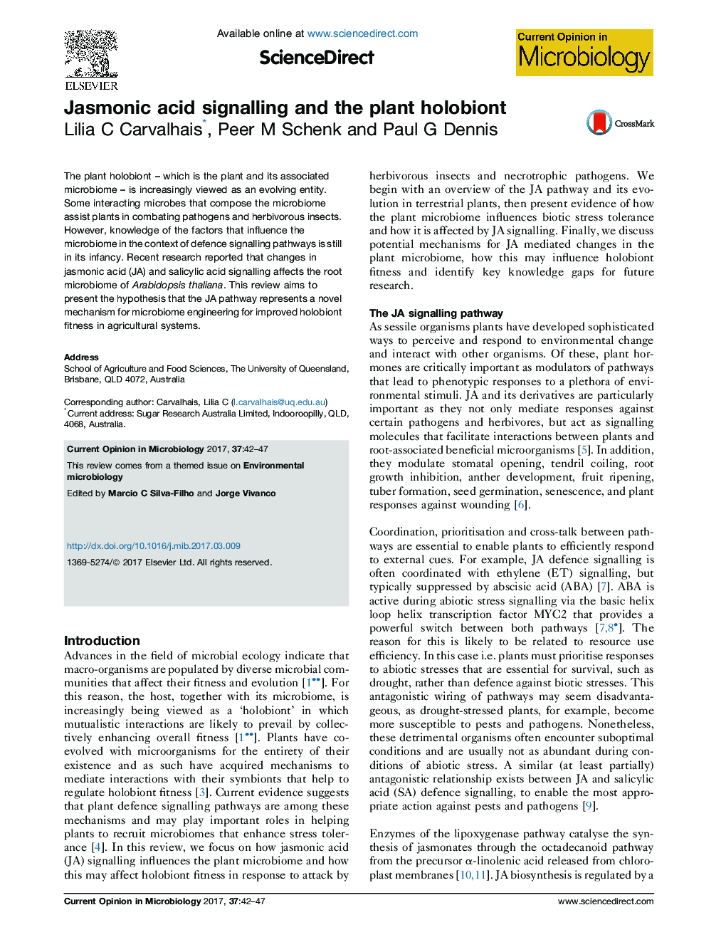 Jasmonic acid signalling and the plant holobiont