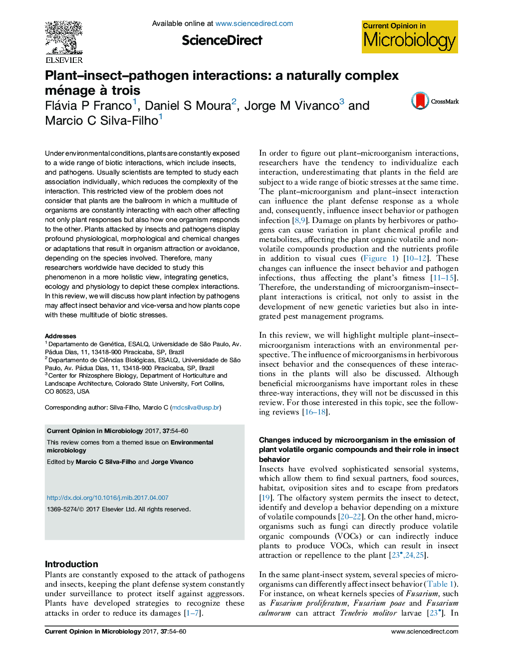 Plant-insect-pathogen interactions: a naturally complex ménage Ã  trois