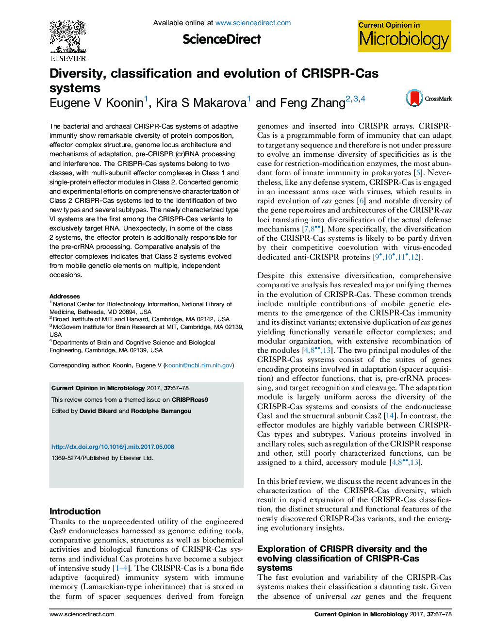 Diversity, classification and evolution of CRISPR-Cas systems