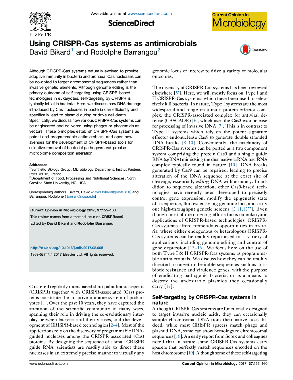 Using CRISPR-Cas systems as antimicrobials