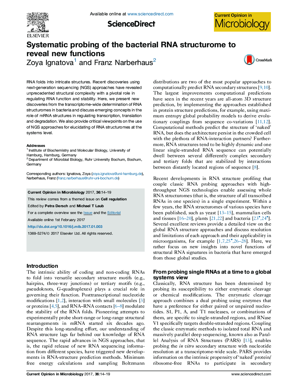 Systematic probing of the bacterial RNA structurome to reveal new functions