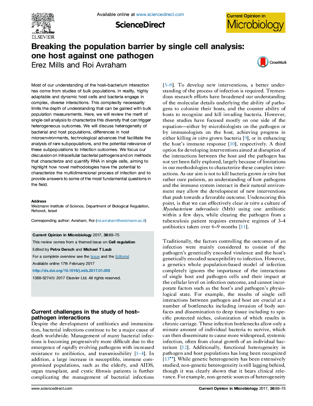 Breaking the population barrier by single cell analysis: one host against one pathogen