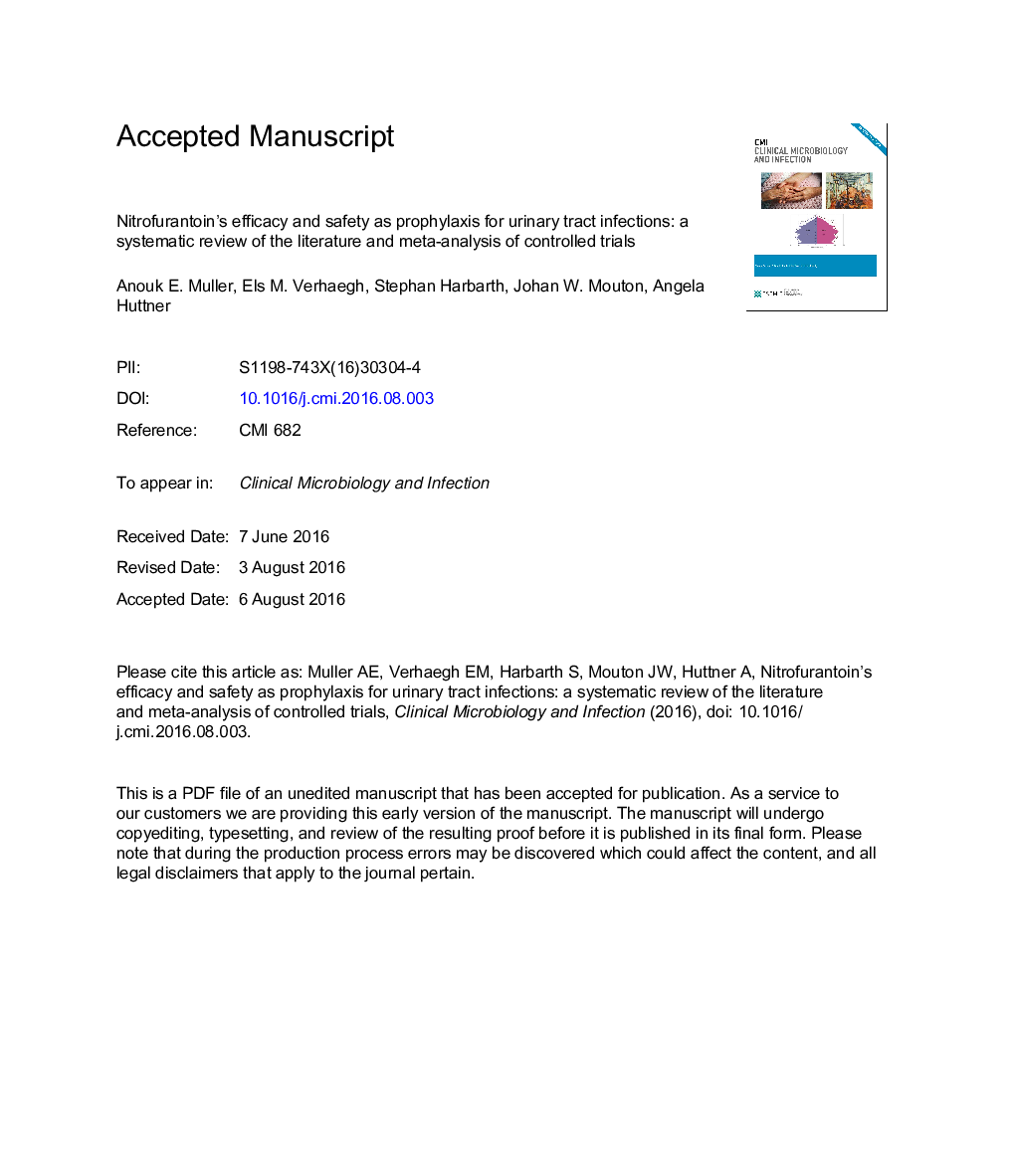 اثربخشی و ایمنی نیتروفورانتوئین به عنوان پیشگیری از عفونت های دستگاه ادراری: بررسی سیستماتیک ادبیات و متاآنالیز آزمایش های کنترل شده 