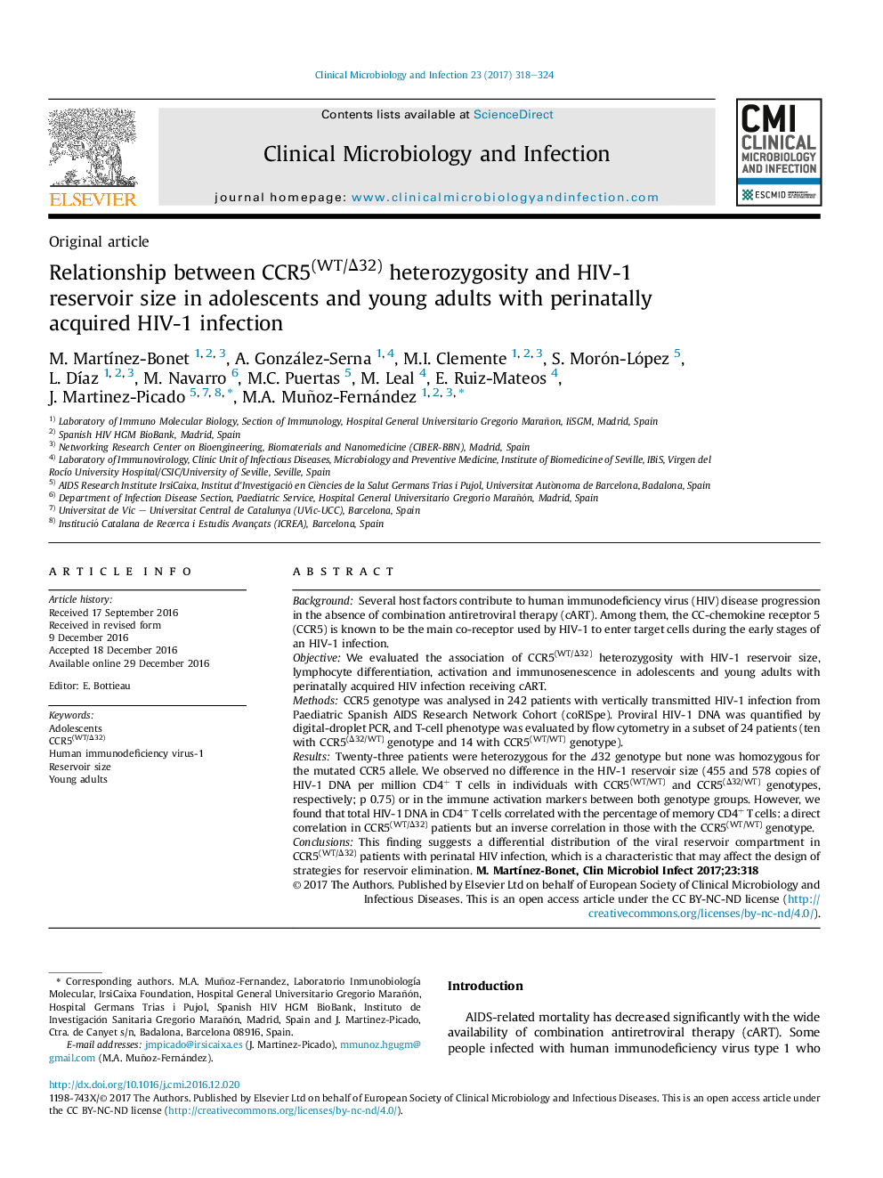 Relationship between CCR5(WT/Î32) heterozygosity and HIV-1 reservoir size in adolescents and young adults with perinatally acquired HIV-1 infection