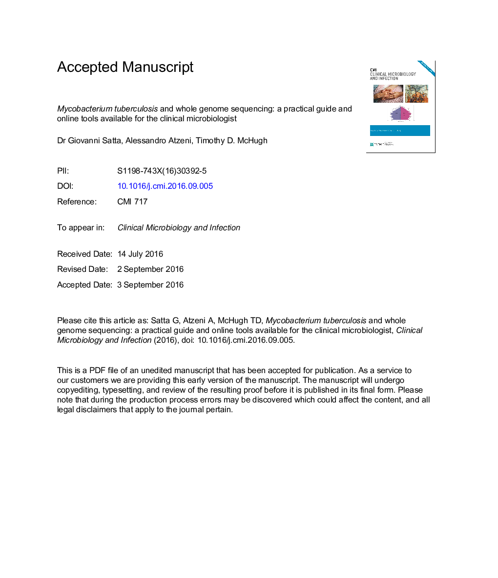 Mycobacterium tuberculosis and whole genome sequencing: a practical guide and online tools available for the clinical microbiologist