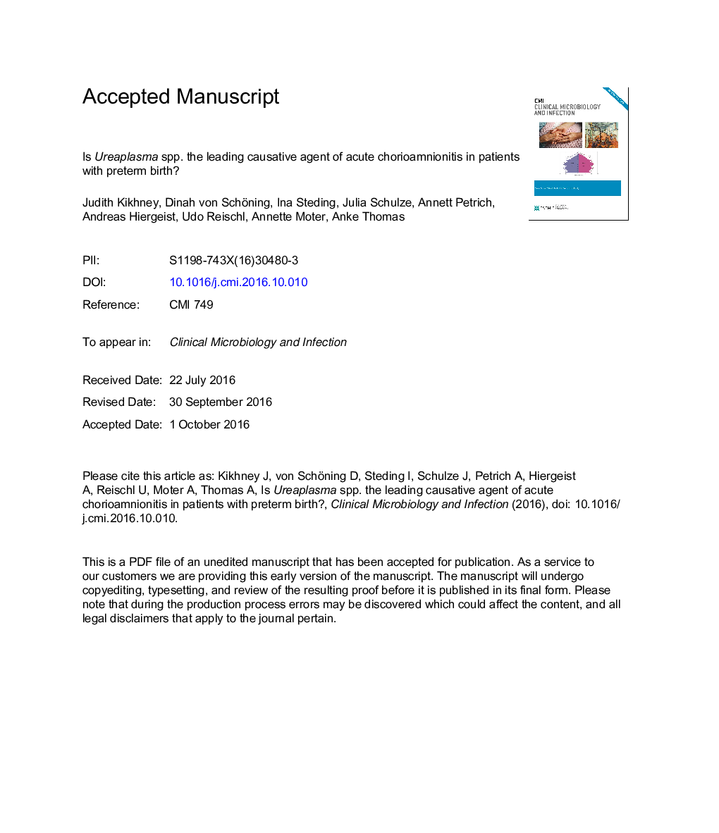 Is Ureaplasma spp. the leading causative agent of acute chorioamnionitis in women with preterm birth?