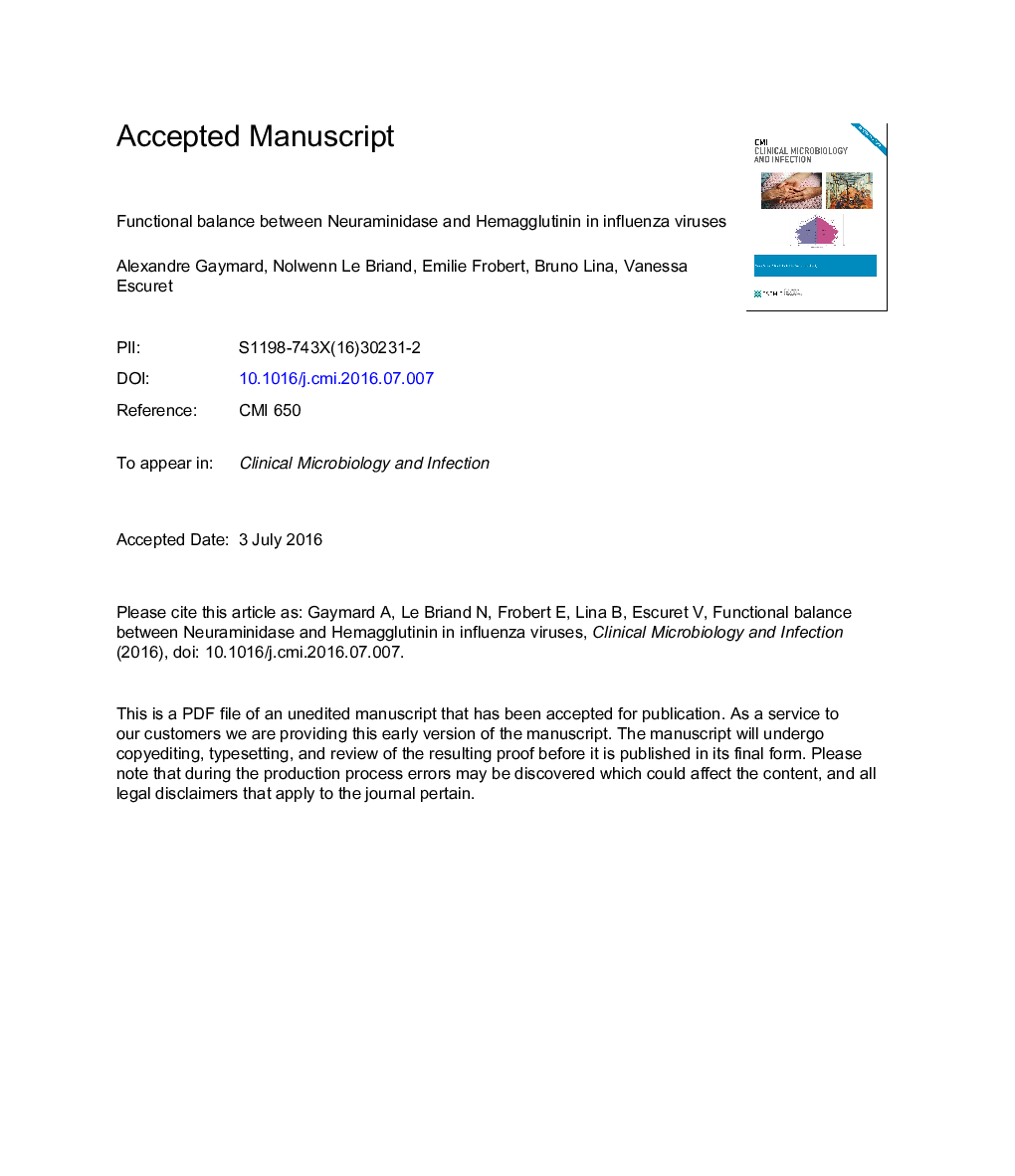 Functional balance between neuraminidase and haemagglutinin in influenza viruses