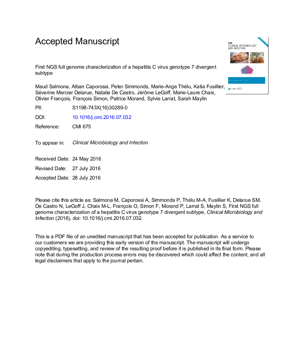 First next-generation sequencing full-genome characterization of a hepatitis C virus genotype 7 divergent subtype