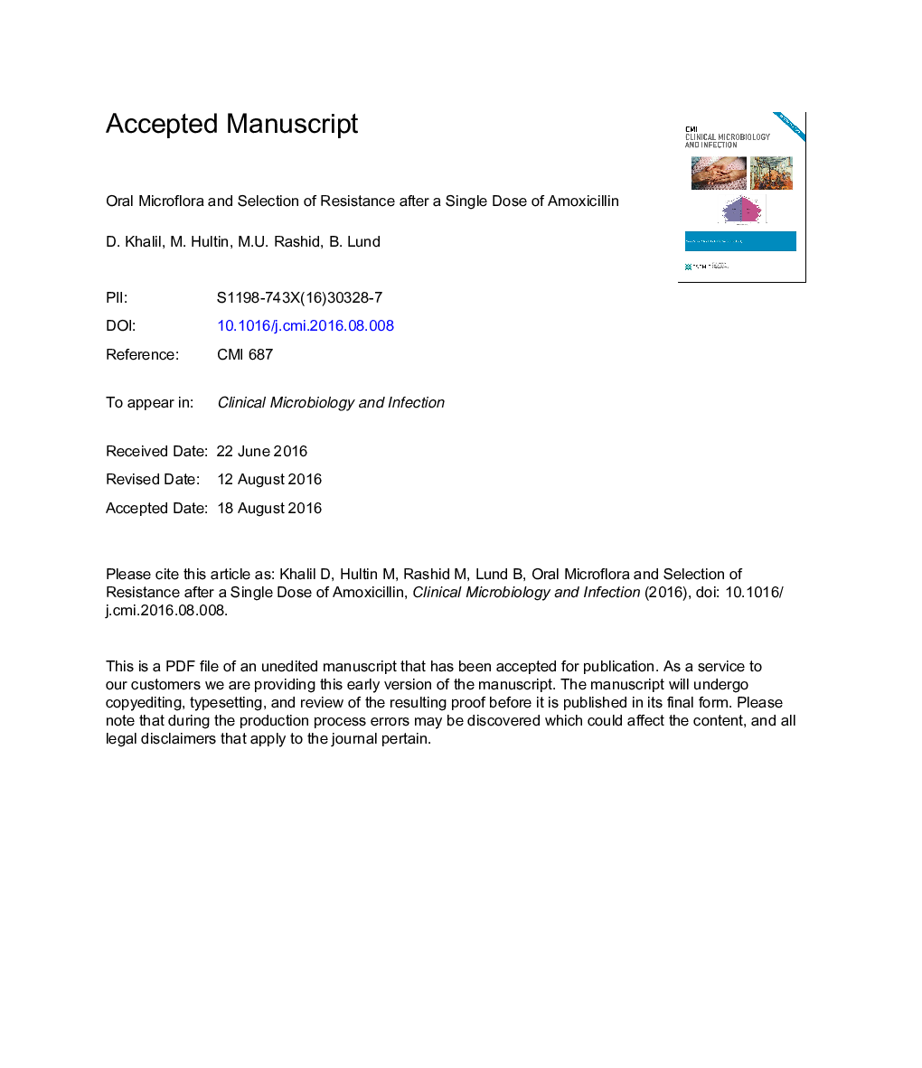 Oral microflora and selection of resistance after a single dose ofÂ amoxicillin