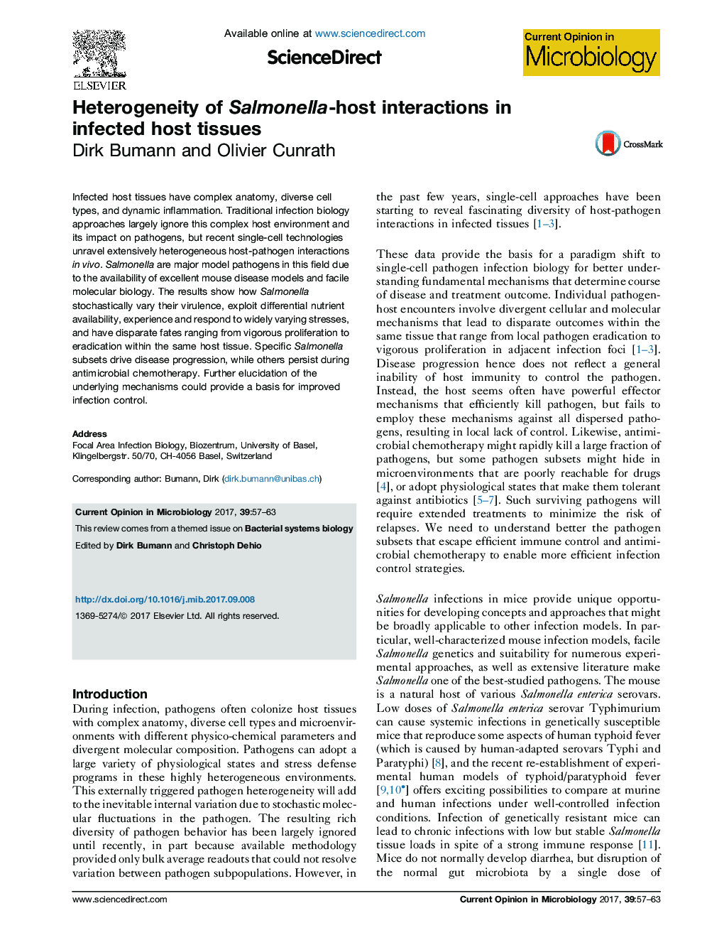 Heterogeneity of Salmonella-host interactions in infected host tissues