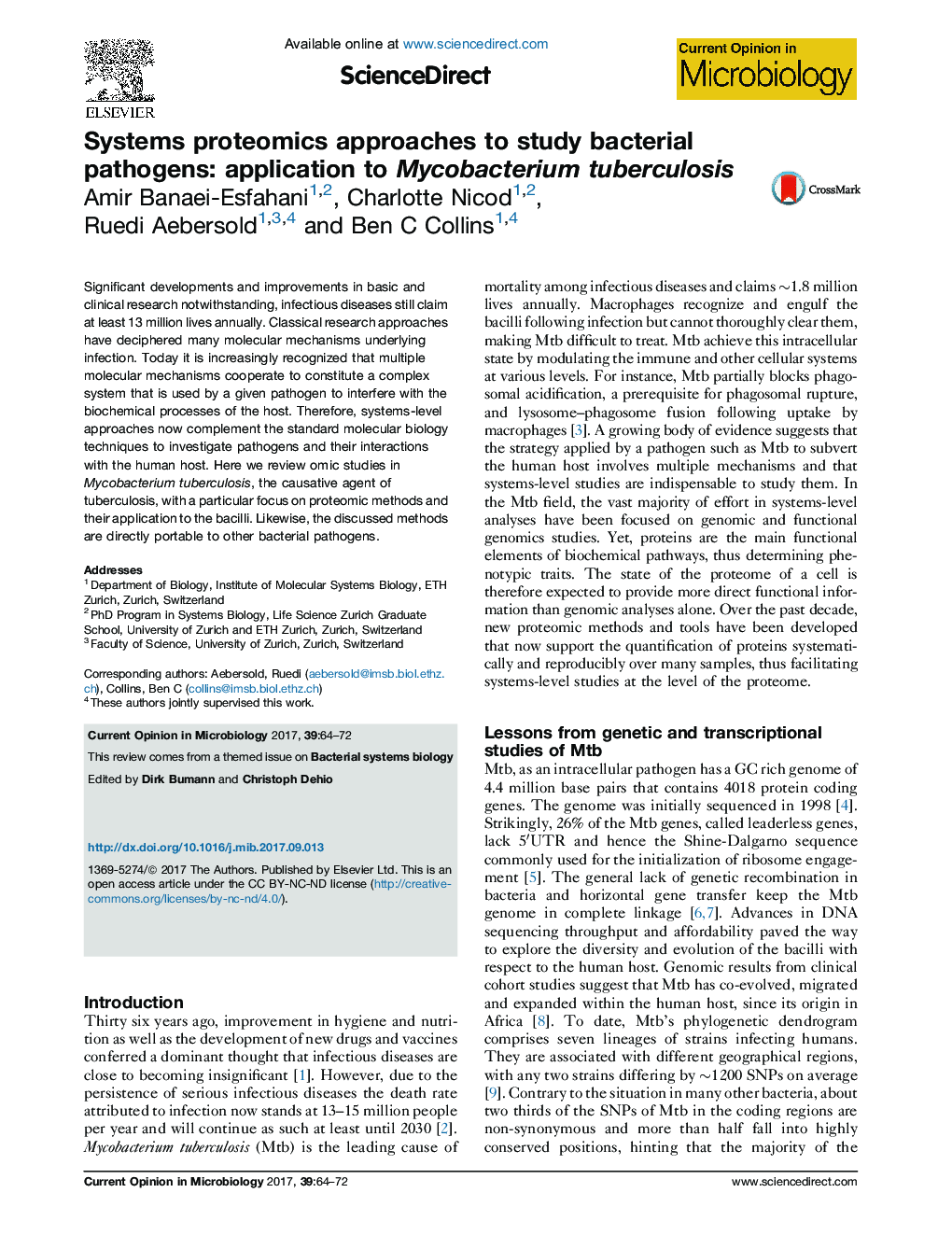 Systems proteomics approaches to study bacterial pathogens: application to Mycobacterium tuberculosis