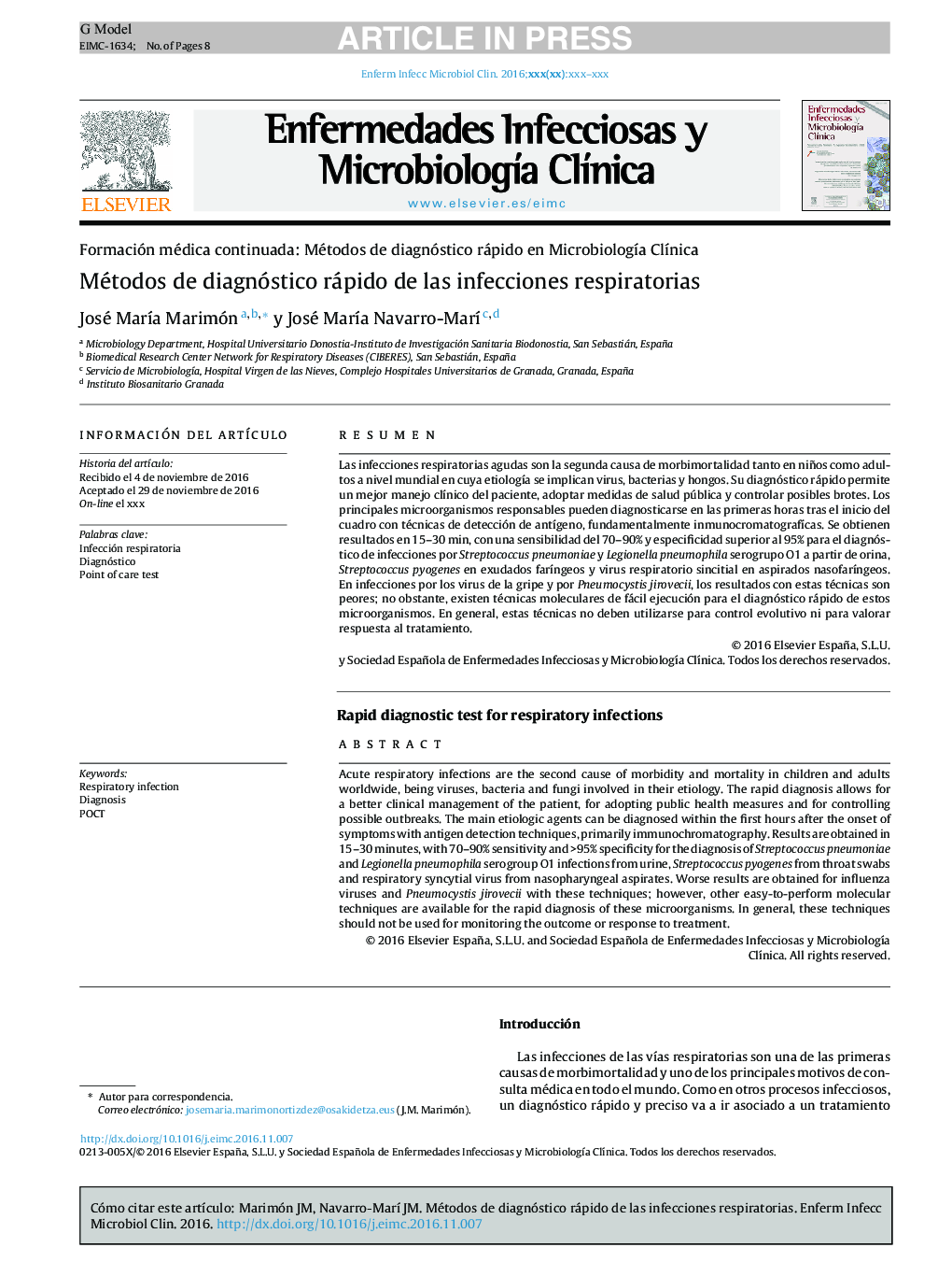 Métodos de diagnóstico rápido de las infecciones respiratorias