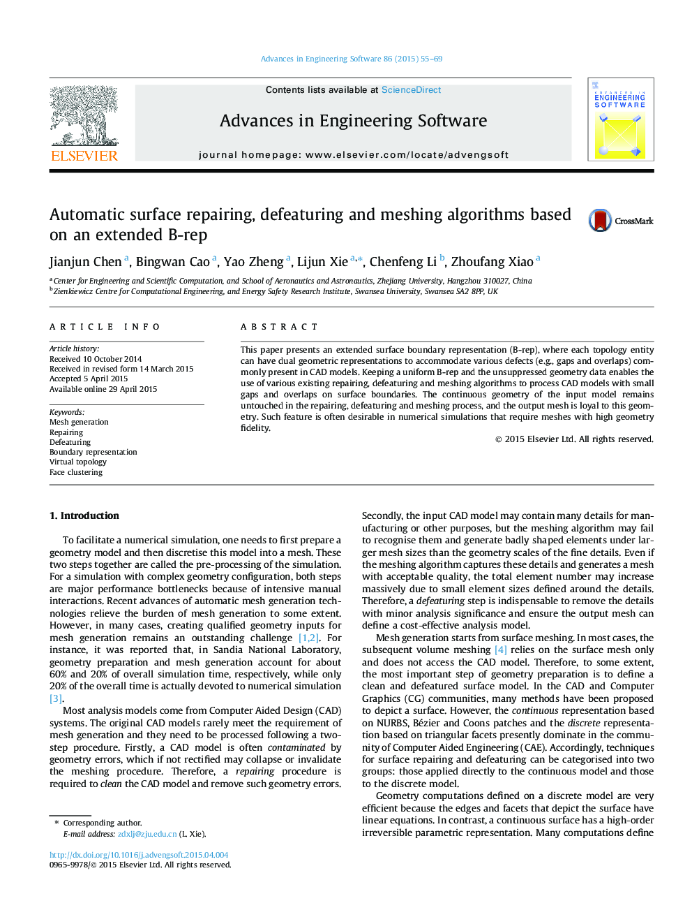 Automatic surface repairing, defeaturing and meshing algorithms based on an extended B-rep