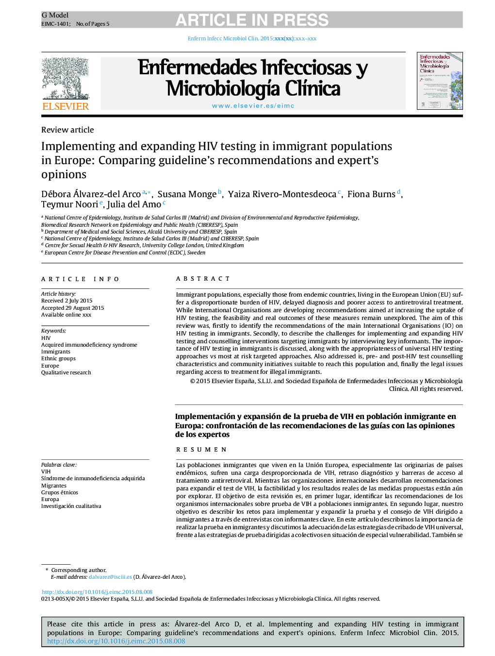 Implementing and expanding HIV testing in immigrant populations in Europe: Comparing guideline's recommendations and expert's opinions