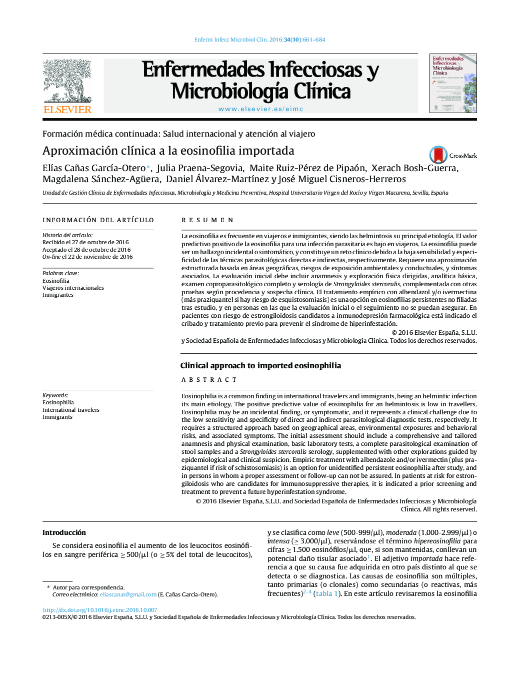 Aproximación clÃ­nica a la eosinofilia importada