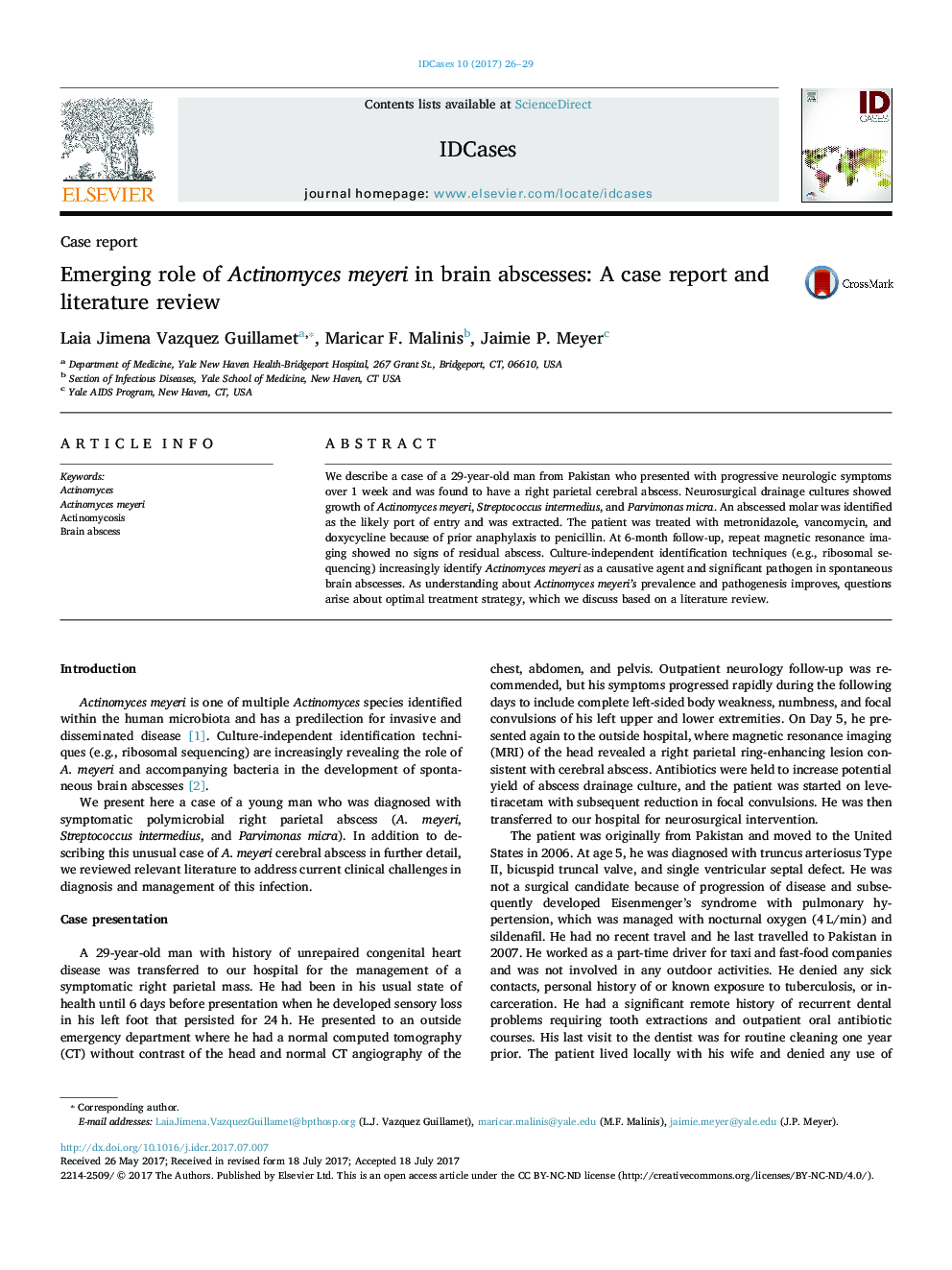 Emerging role of Actinomyces meyeri in brain abscesses: A case report and literature review